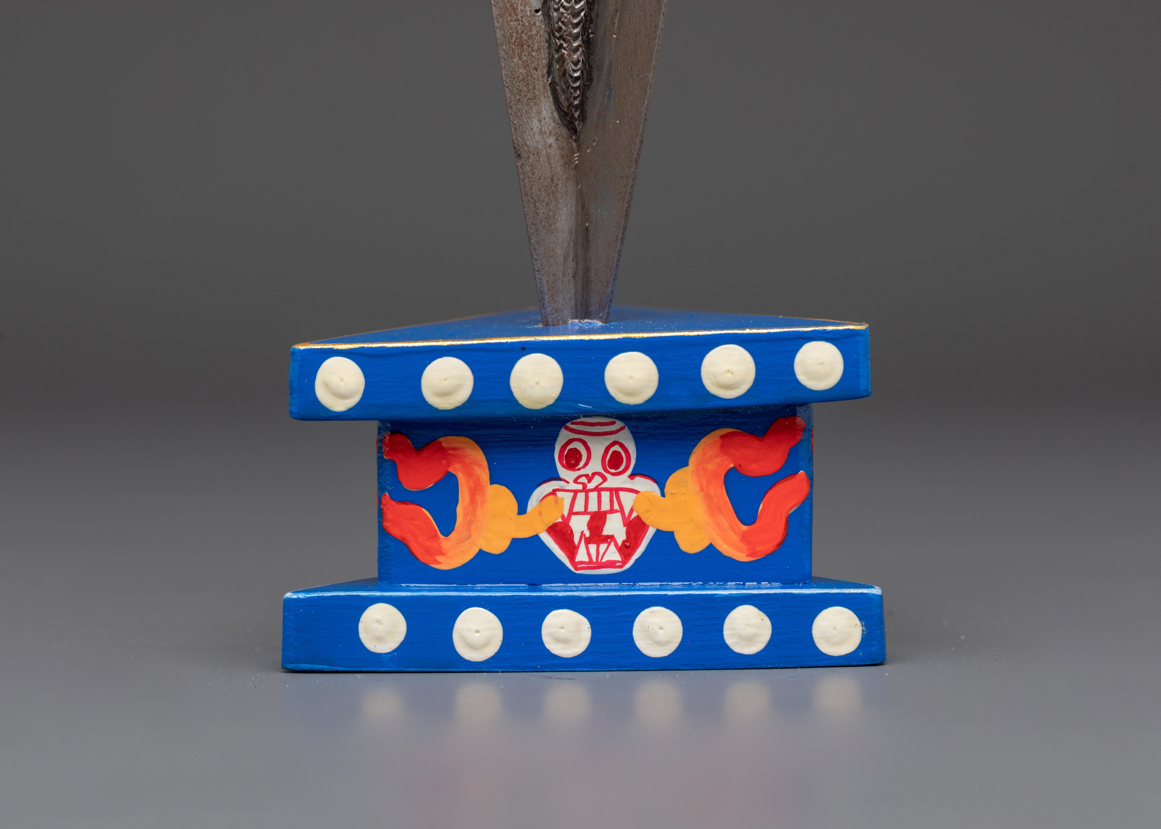 Three-Sided Phurba Dagger | Handmade Iron Ritual Dagger With Painted Wooden Base