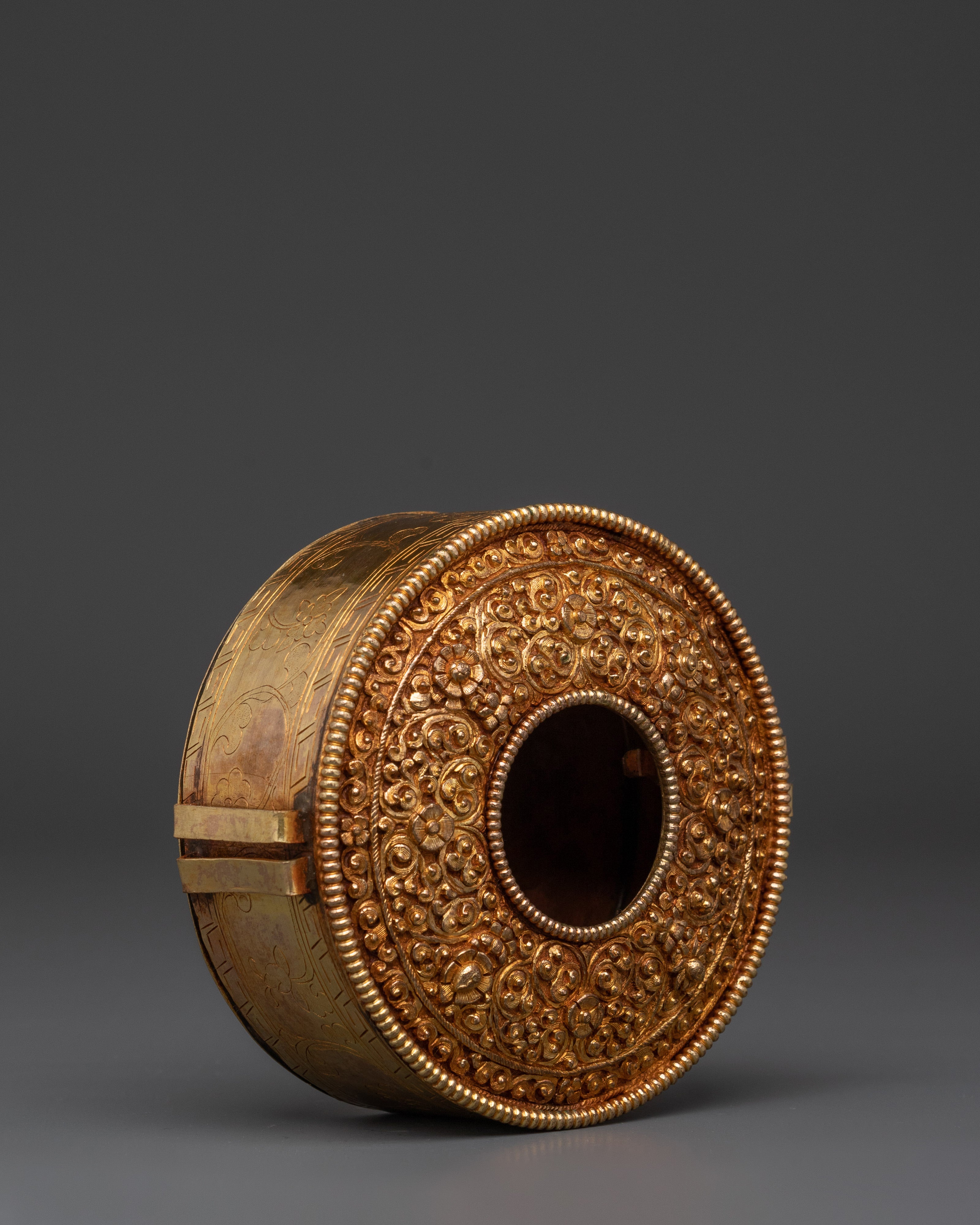 Tibetan Spiritual Artifact Box | Handcrafted Copper & Gold Plated Ghau Box
