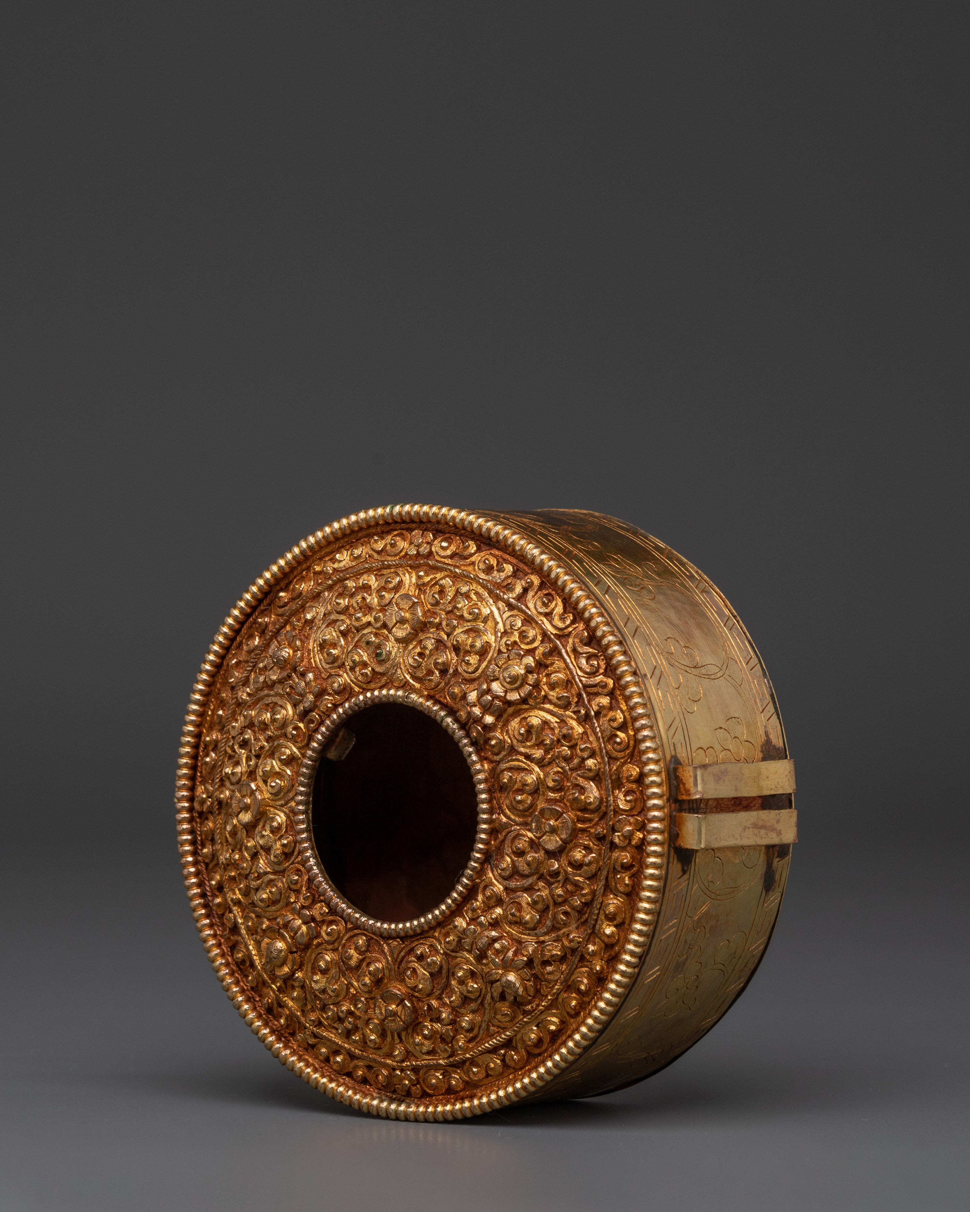 Tibetan Spiritual Artifact Box | Handcrafted Copper & Gold Plated Ghau Box