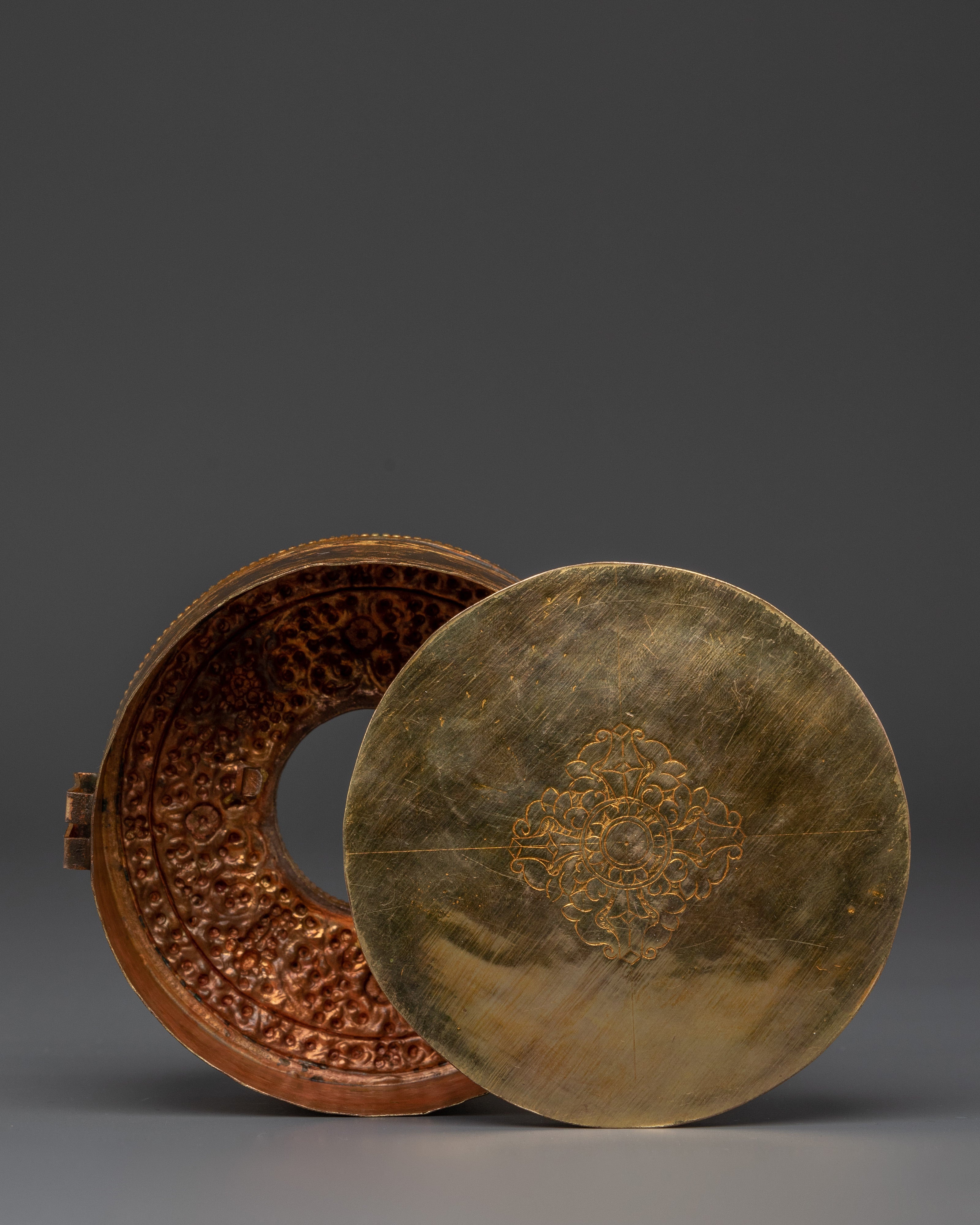 Tibetan Spiritual Artifact Box | Handcrafted Copper & Gold Plated Ghau Box