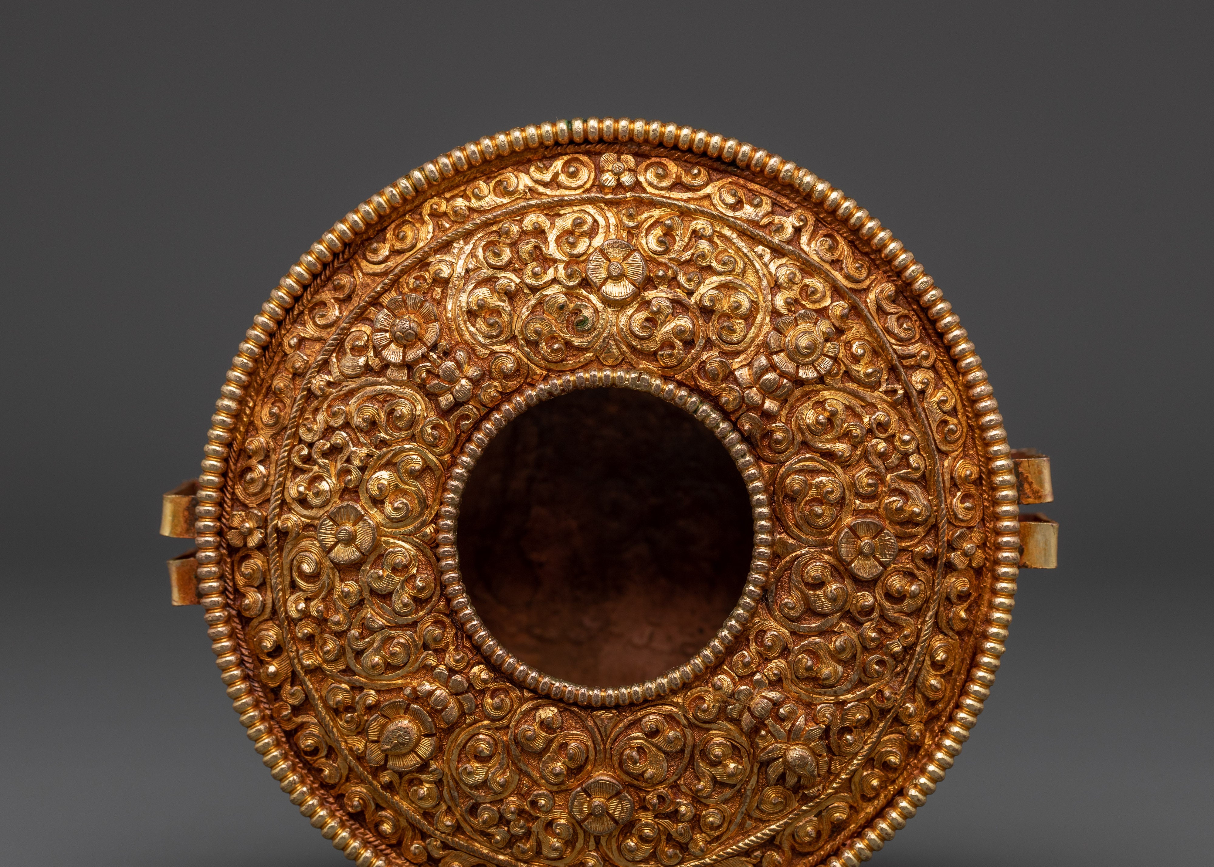 Tibetan Spiritual Artifact Box | Handcrafted Copper & Gold Plated Ghau Box