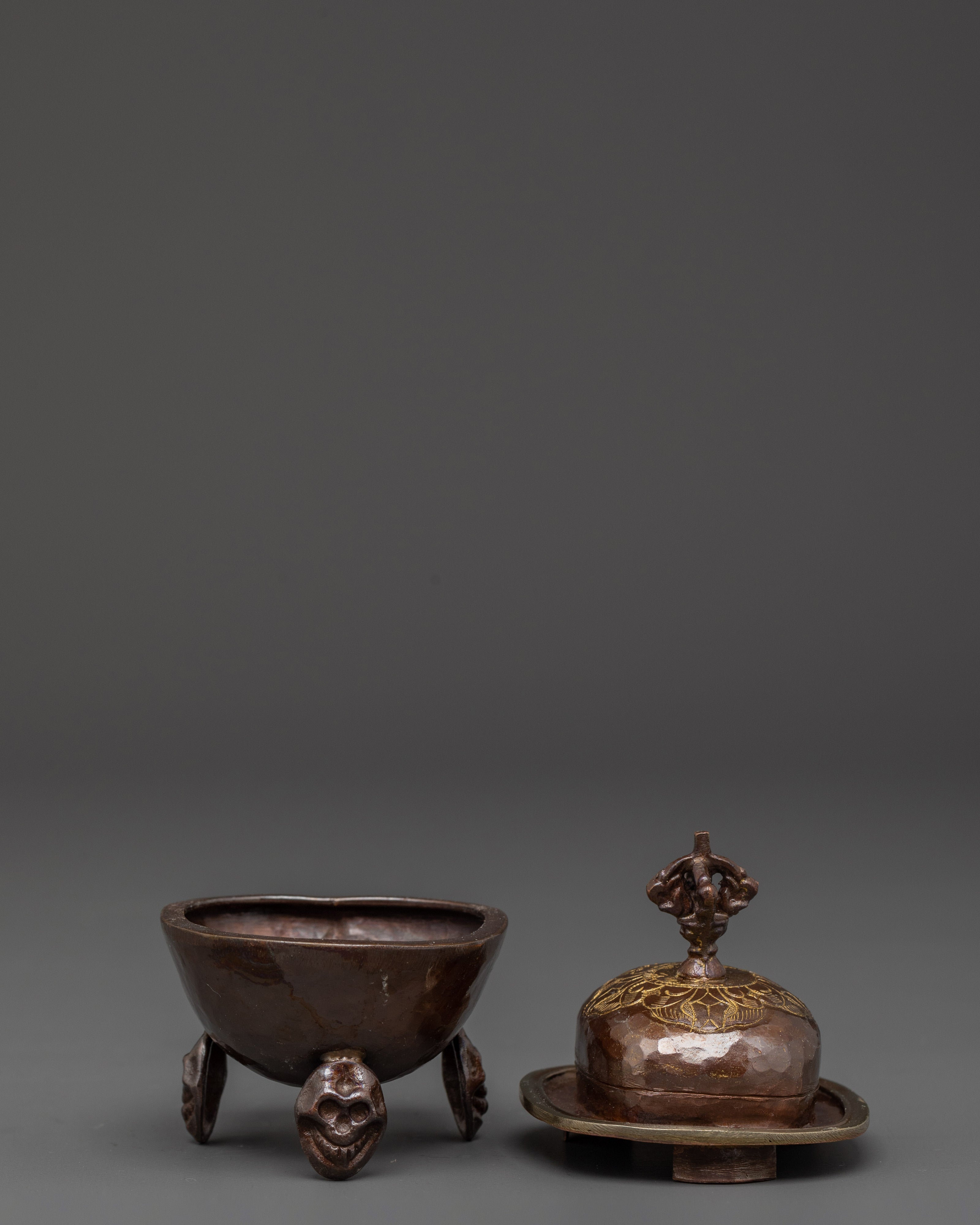 Handcrafted Kapala Bowl | Oxidized Copper Ritual Offering Cup