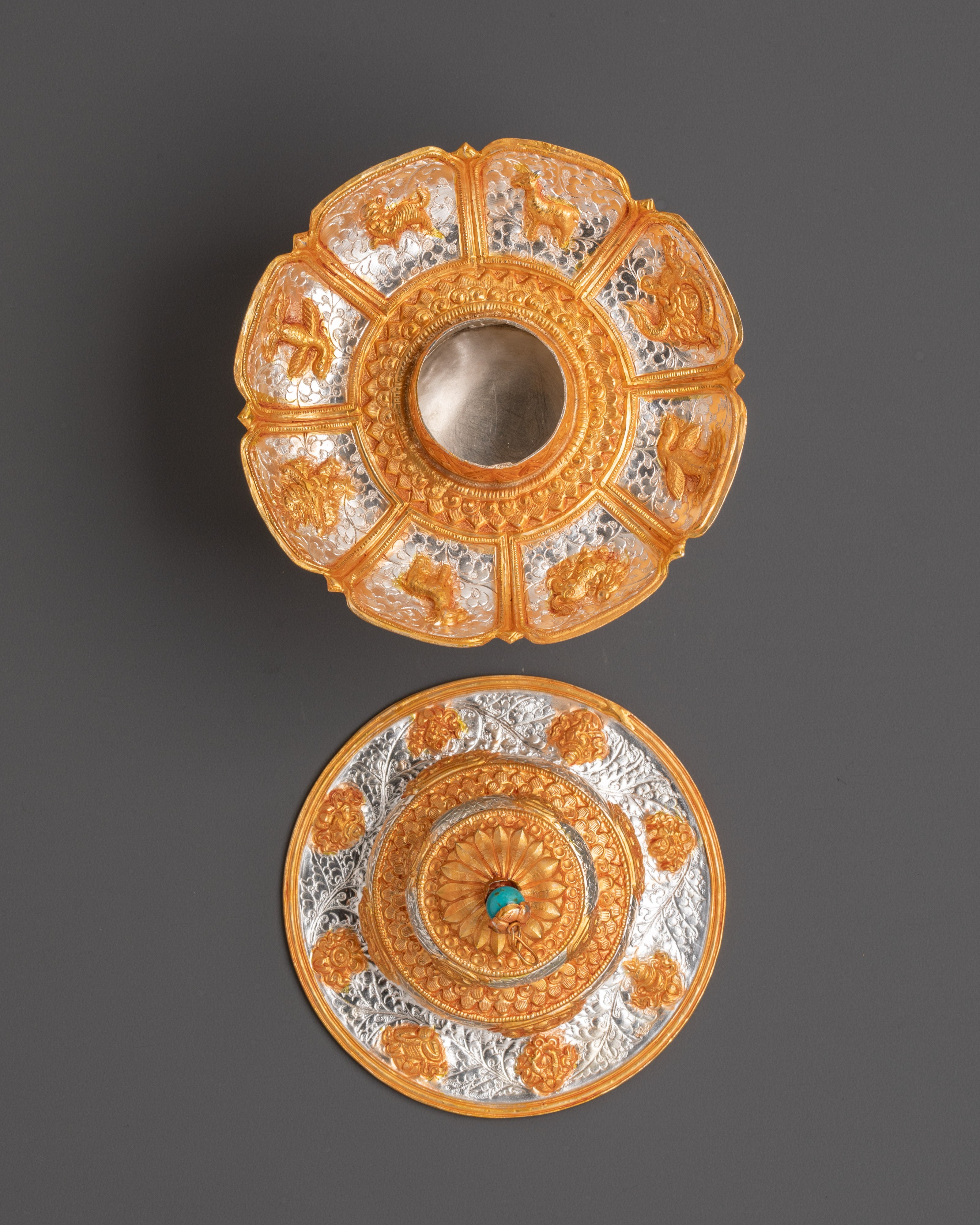 Handcrafted Tibetan White Metal Tea Cup with Turquoise Detail