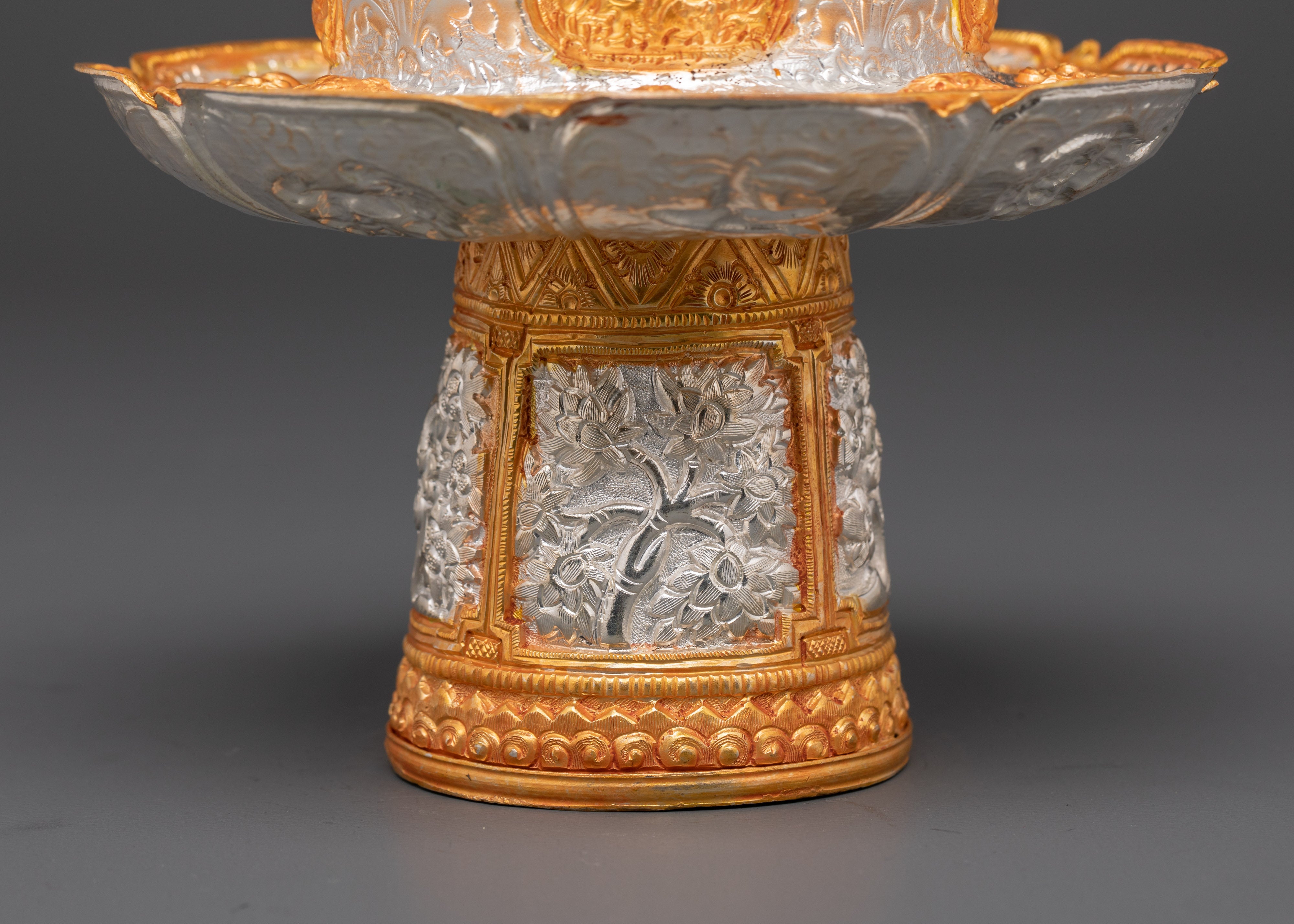 Handcrafted Tibetan White Metal Tea Cup with Turquoise Detail