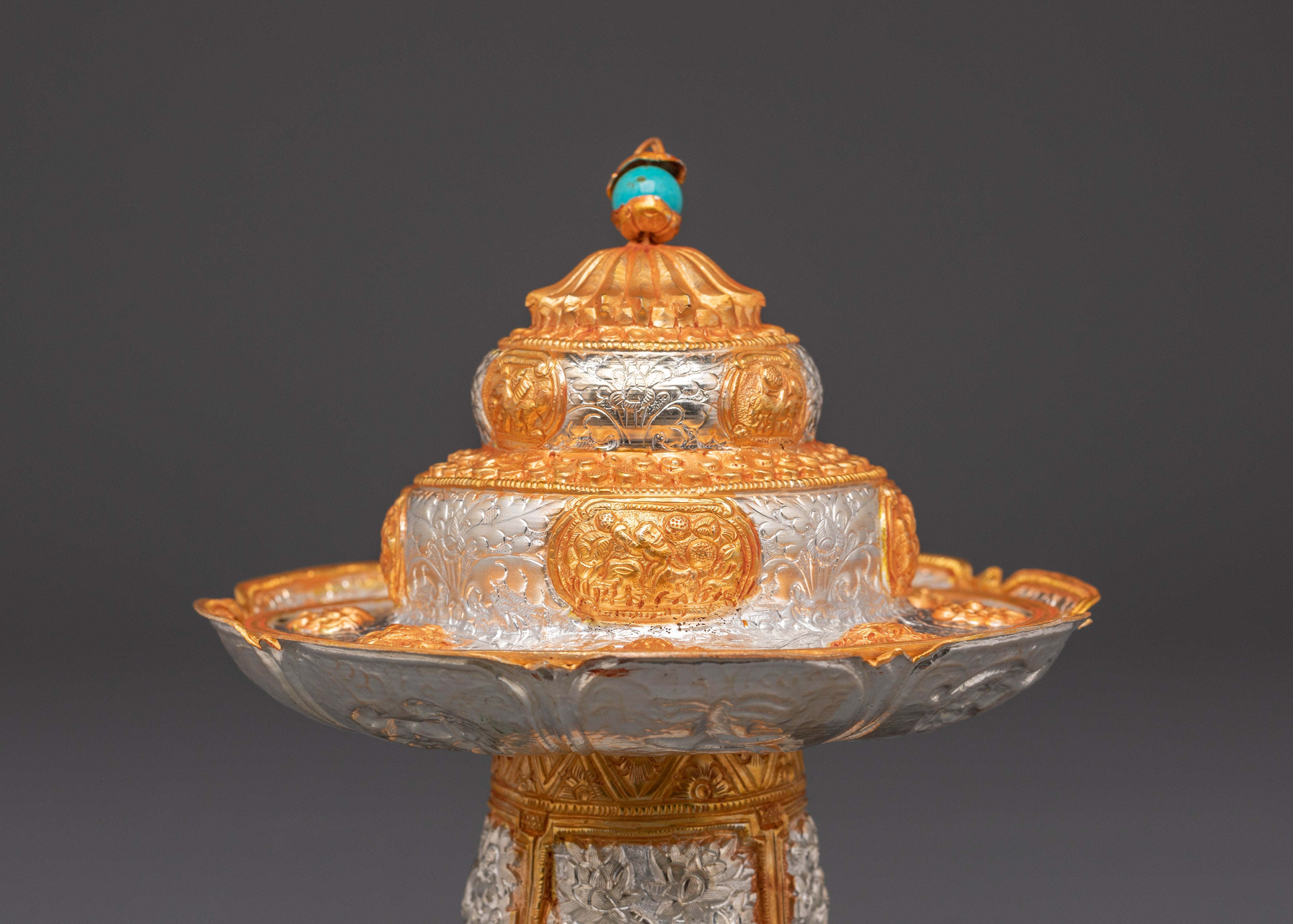 Handcrafted Tibetan White Metal Tea Cup with Turquoise Detail