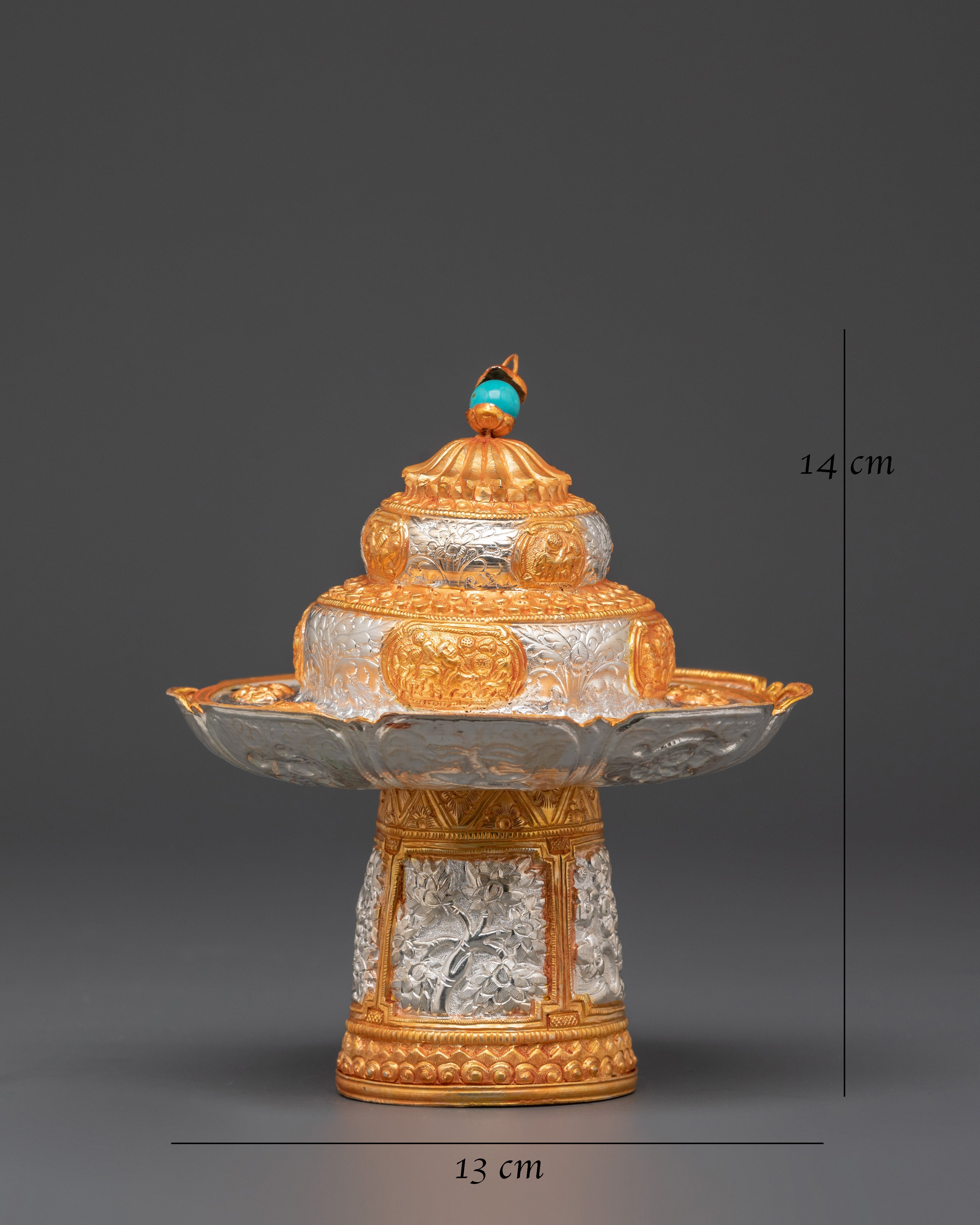 Handcrafted Tibetan White Metal Tea Cup with Turquoise Detail