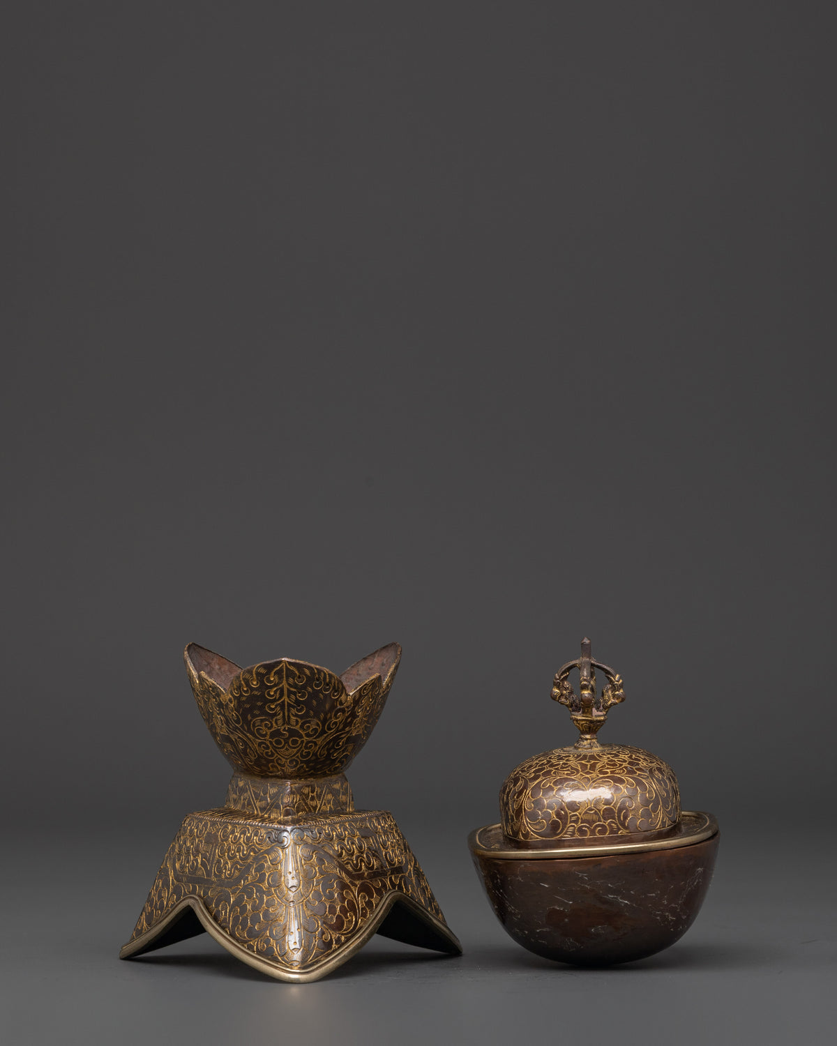 Himalayan Kapala Ritual Set | Handcrafted Oxidized Copper Skull Cup