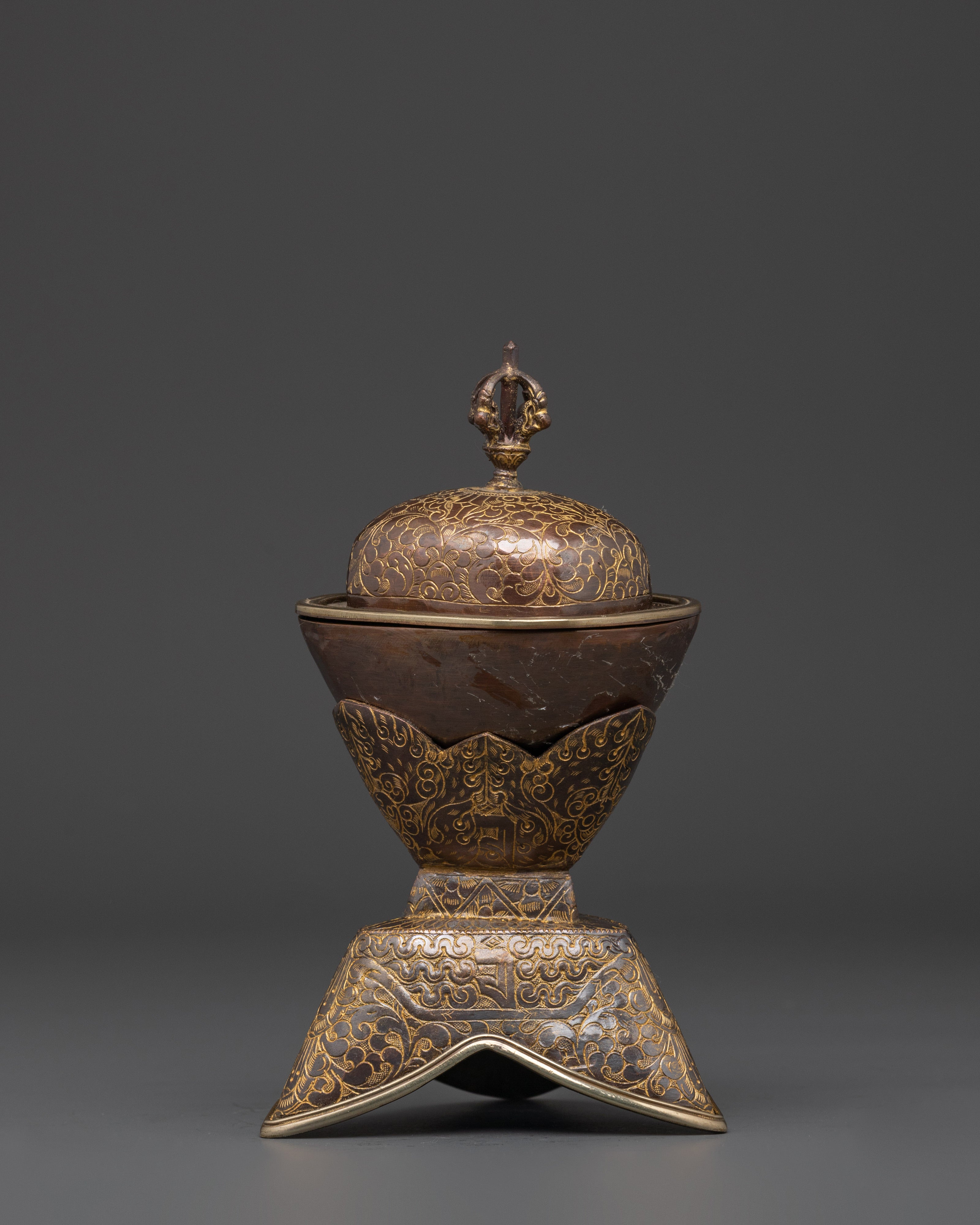 Himalayan Kapala Ritual Set | Handcrafted Oxidized Copper Skull Cup