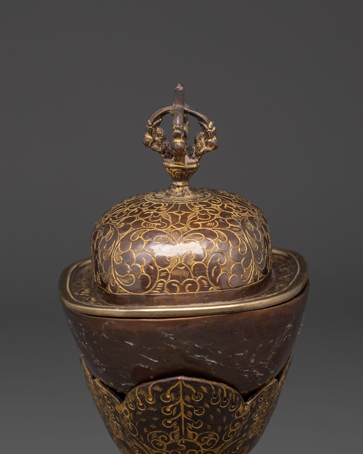Himalayan Kapala Ritual Set | Handcrafted Oxidized Copper Skull Cup