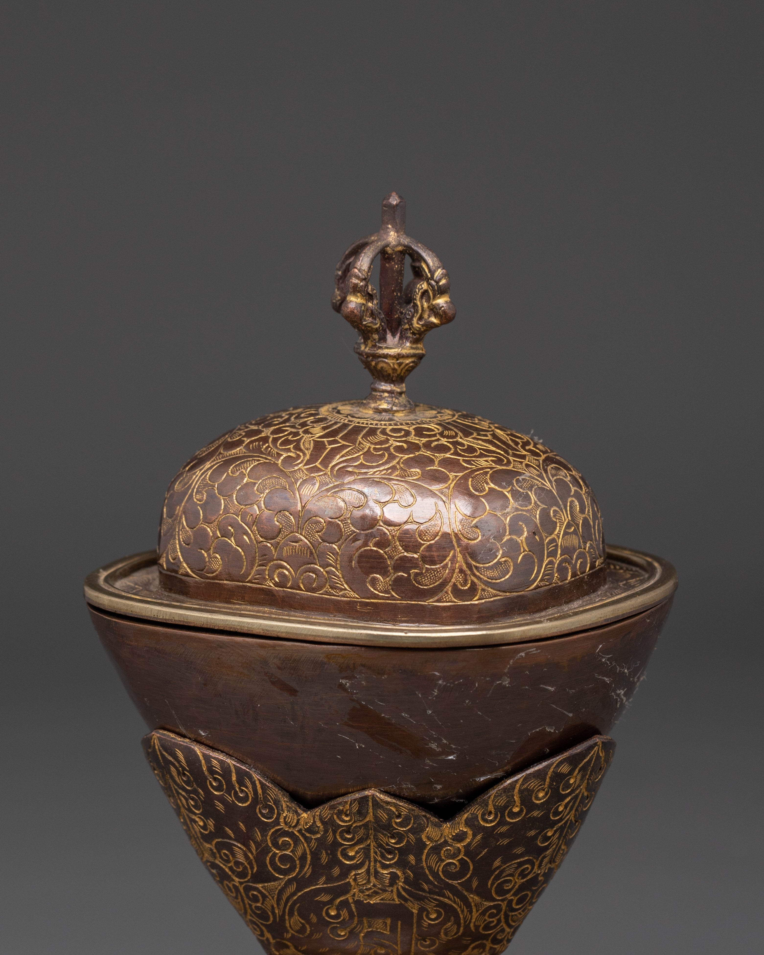 Himalayan Kapala Ritual Set | Handcrafted Oxidized Copper Skull Cup