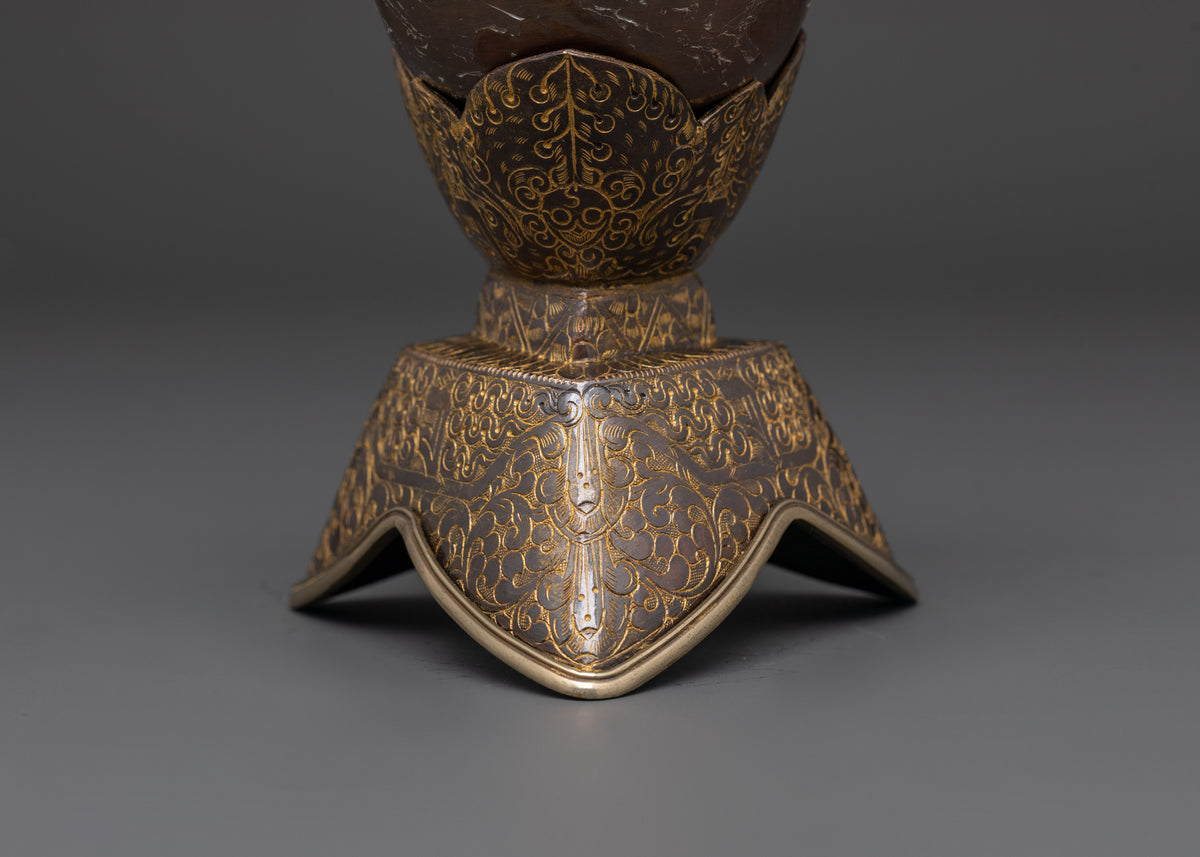 Tibetan Kapala Set for Buddhist Rituals | Oxidized Copper Skull Cup with Vajra Lid