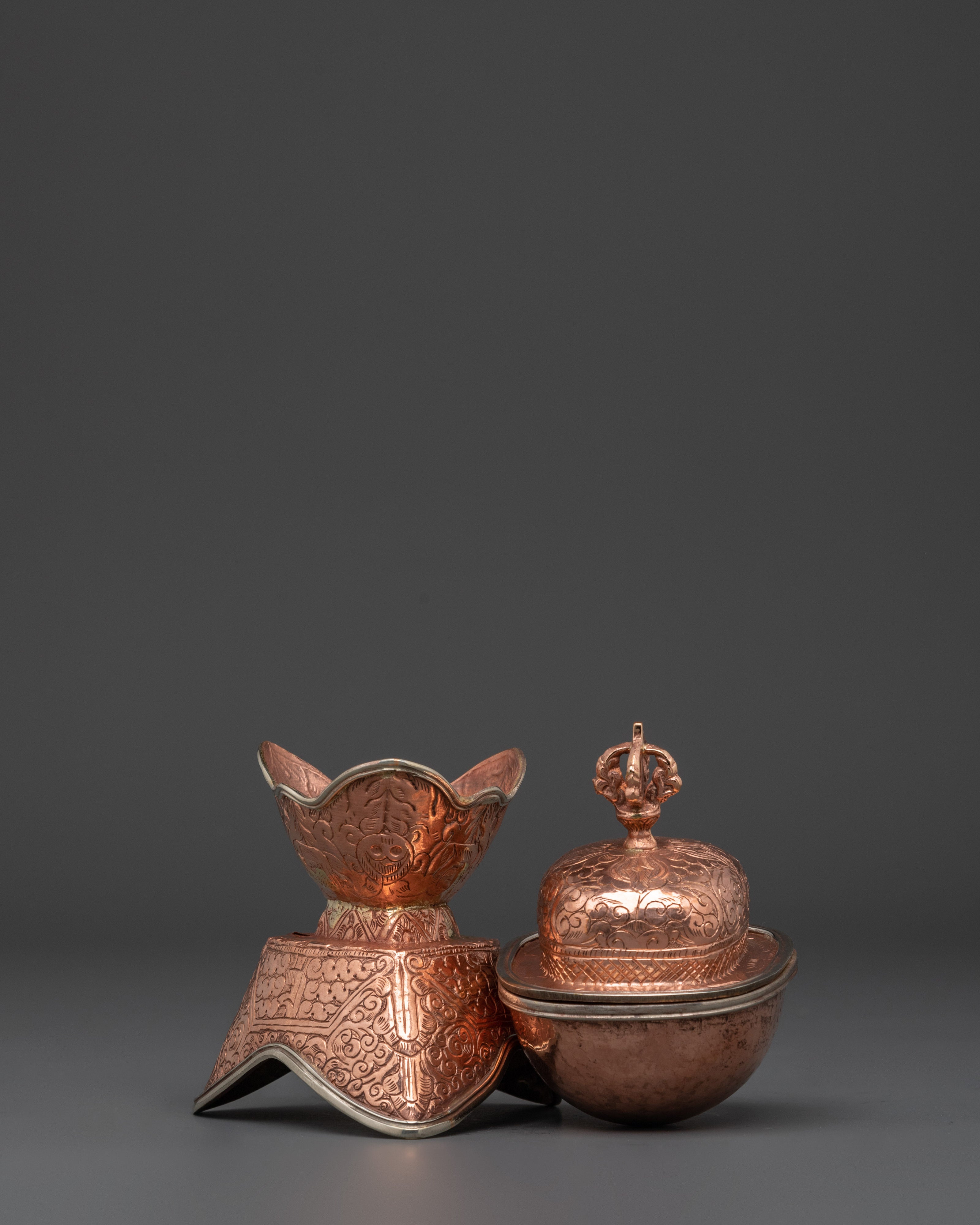 Handcrafted Copper Kapala Ritual Skull Cup | Buddhist Tantric Offering Bowl