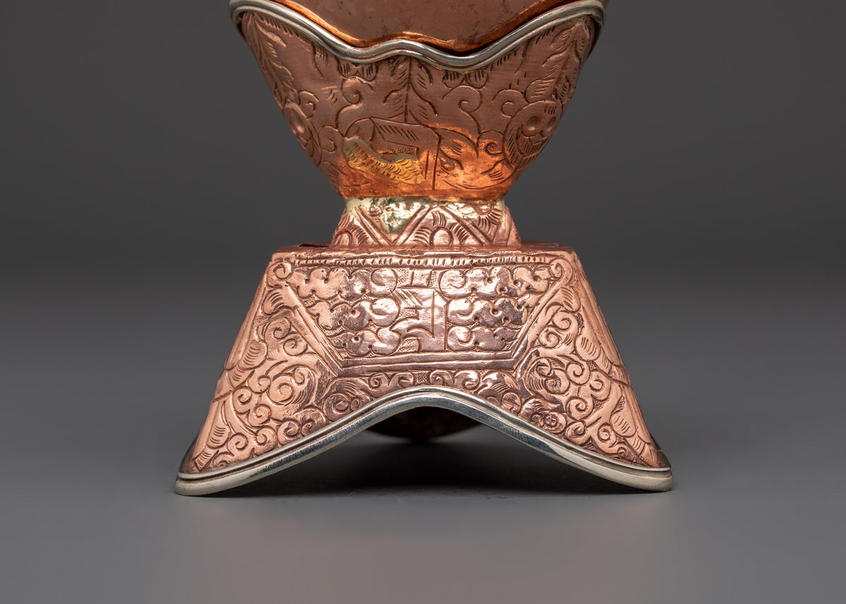 Tibetan Ritual Kapala Set Traditional Copper Skull Cup Offering Set for Spiritual Practices