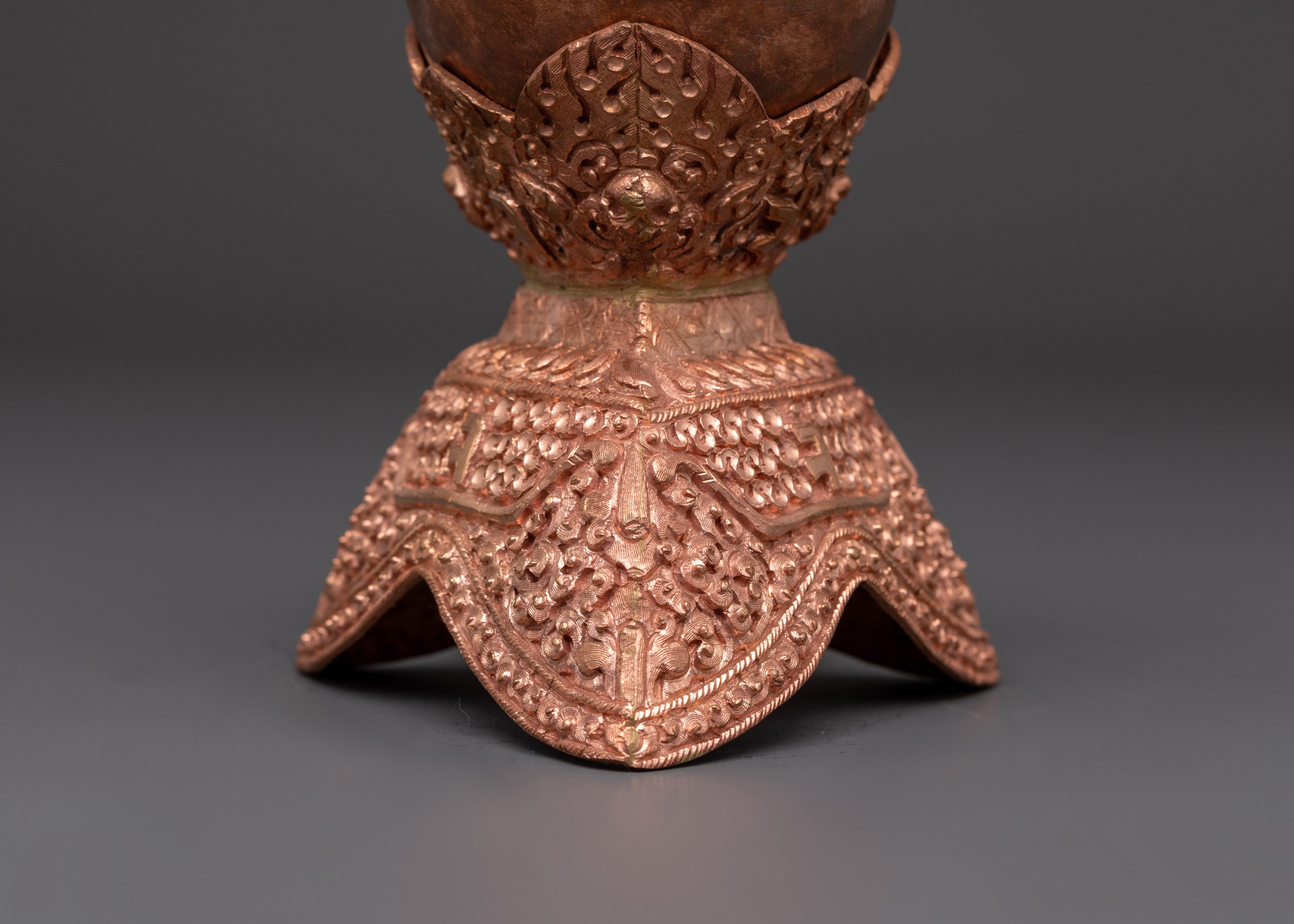 Tibetan Copper Kapala Skull Cup | Sacred Buddhist Ritual Offering Vessel
