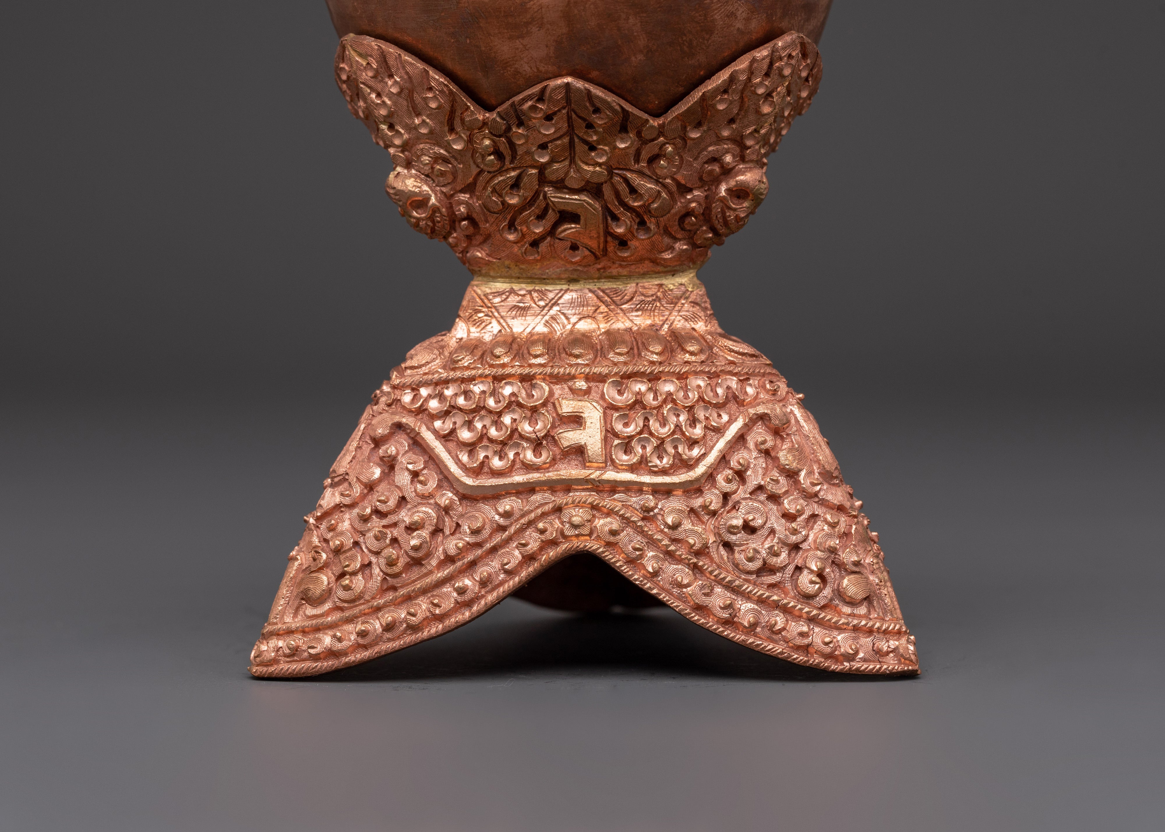 Tibetan Copper Kapala Skull Cup | Sacred Buddhist Ritual Offering Vessel