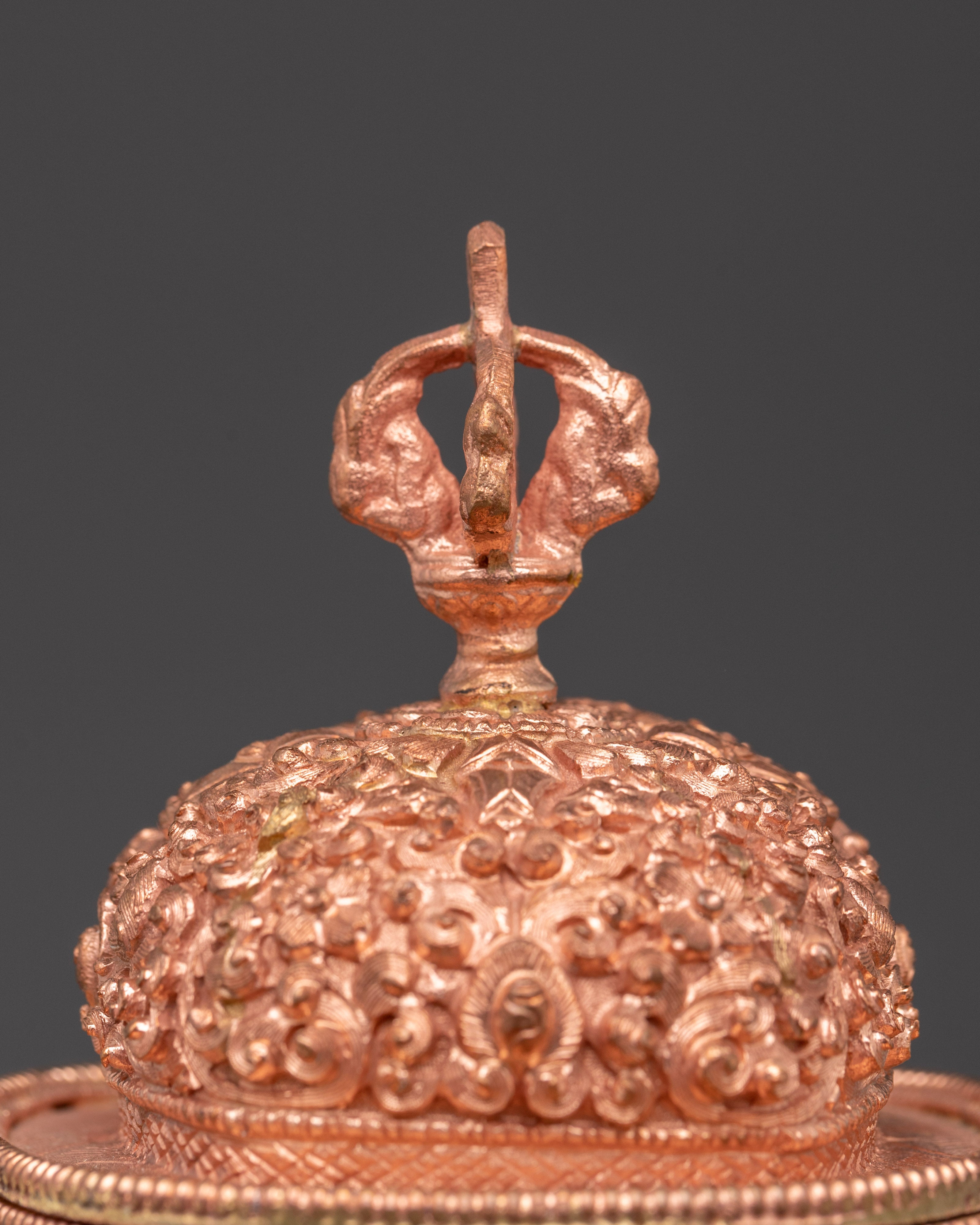 Copper Kapala Set with Lid & Base | Pair of Tibetan Ritual Skull Cups for Offerings