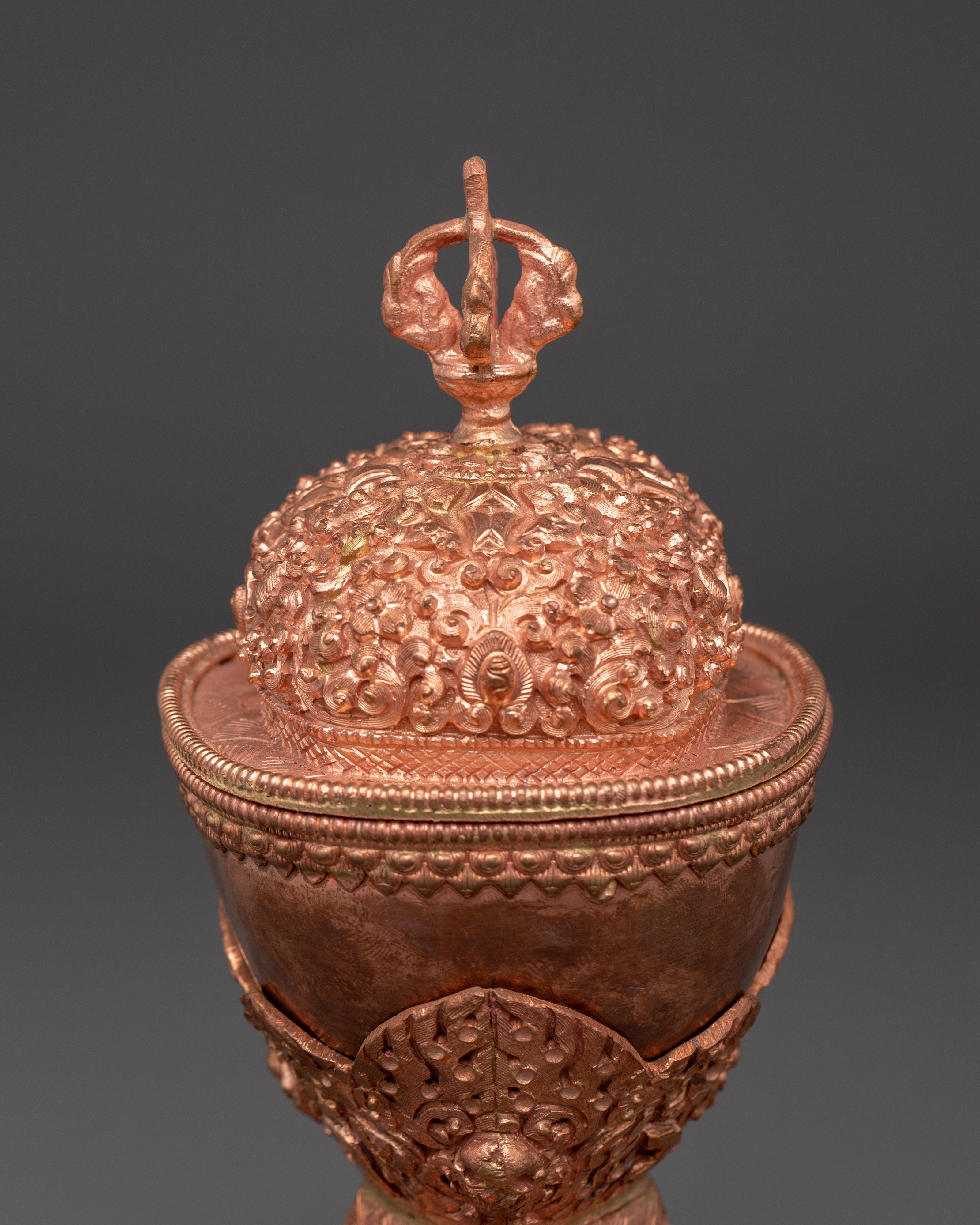 Copper Kapala Set with Lid & Base | Pair of Tibetan Ritual Skull Cups for Offerings