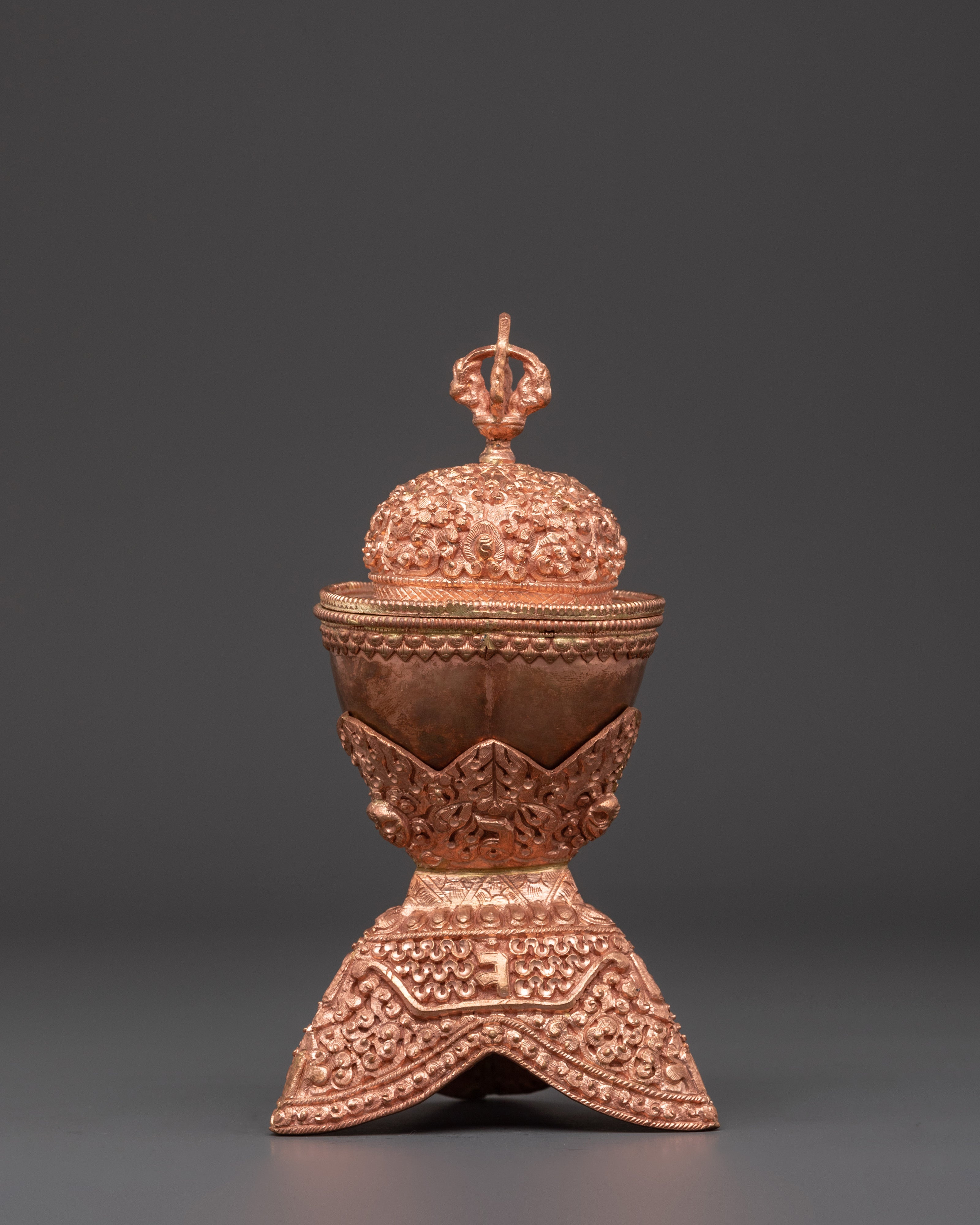 Tibetan Copper Kapala Skull Cup | Sacred Buddhist Ritual Offering Vessel