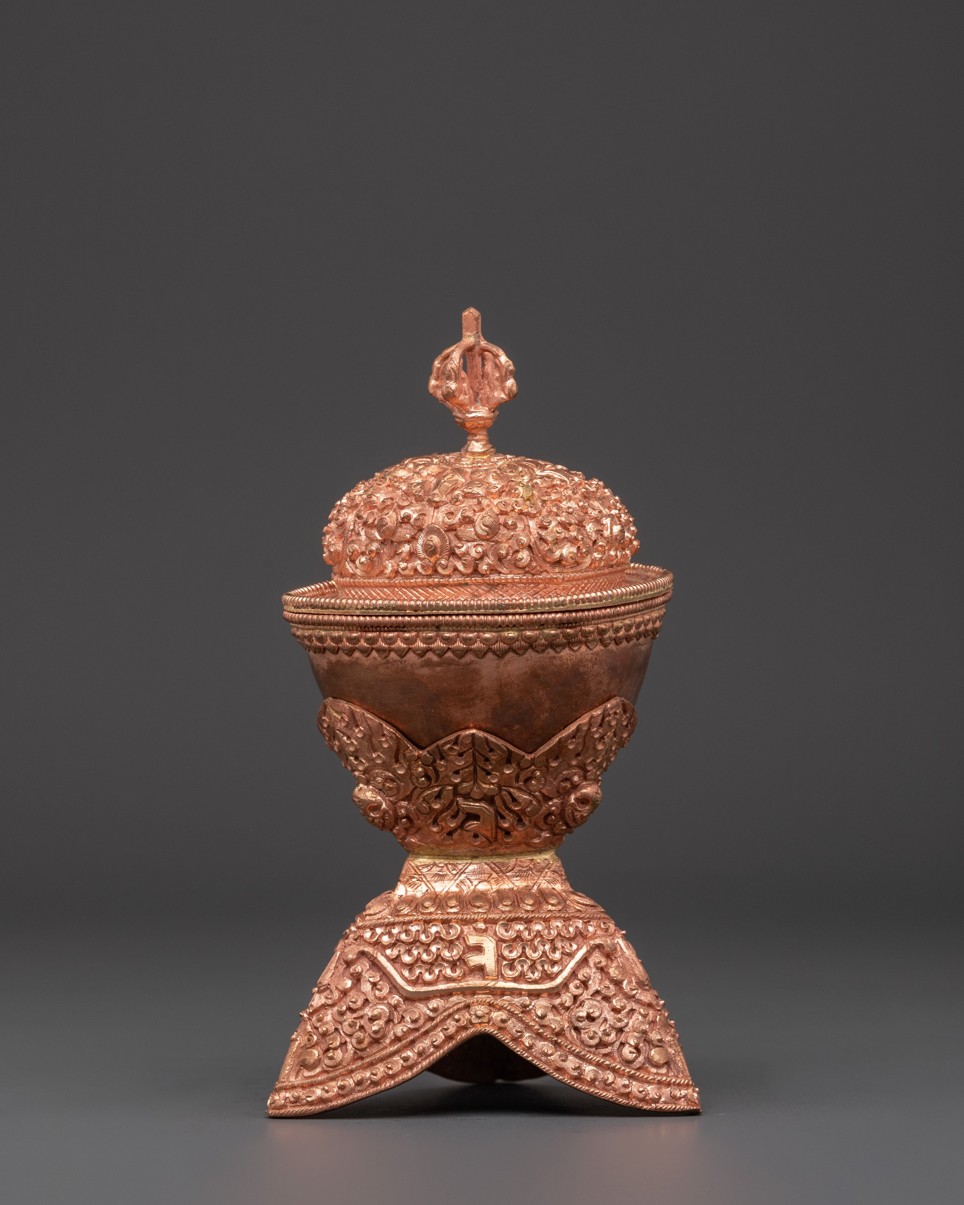 Copper Kapala Set with Lid & Base | Pair of Tibetan Ritual Skull Cups for Offerings