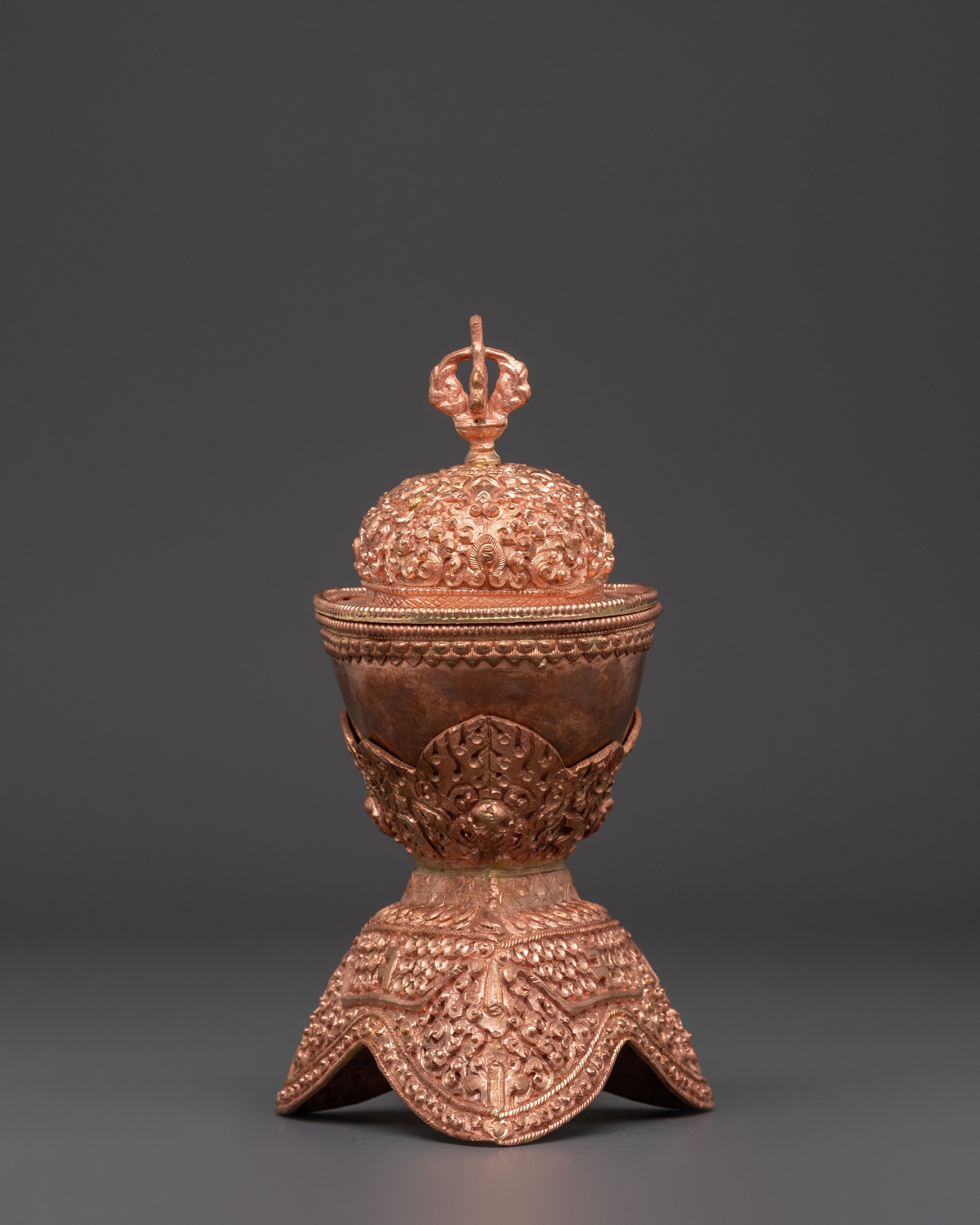 Copper Kapala Set with Lid & Base | Pair of Tibetan Ritual Skull Cups for Offerings