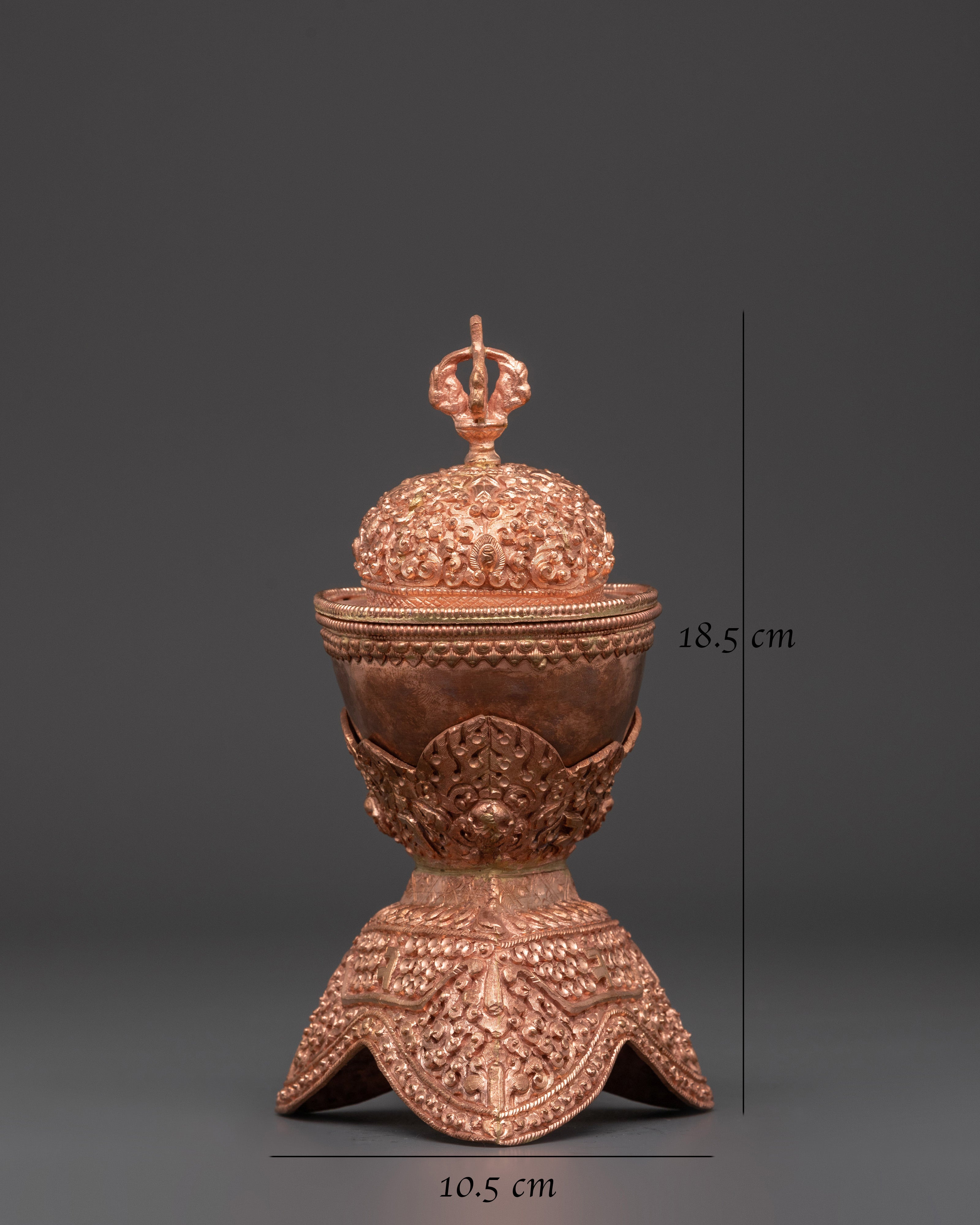 Copper Kapala Set with Lid & Base | Pair of Tibetan Ritual Skull Cups for Offerings