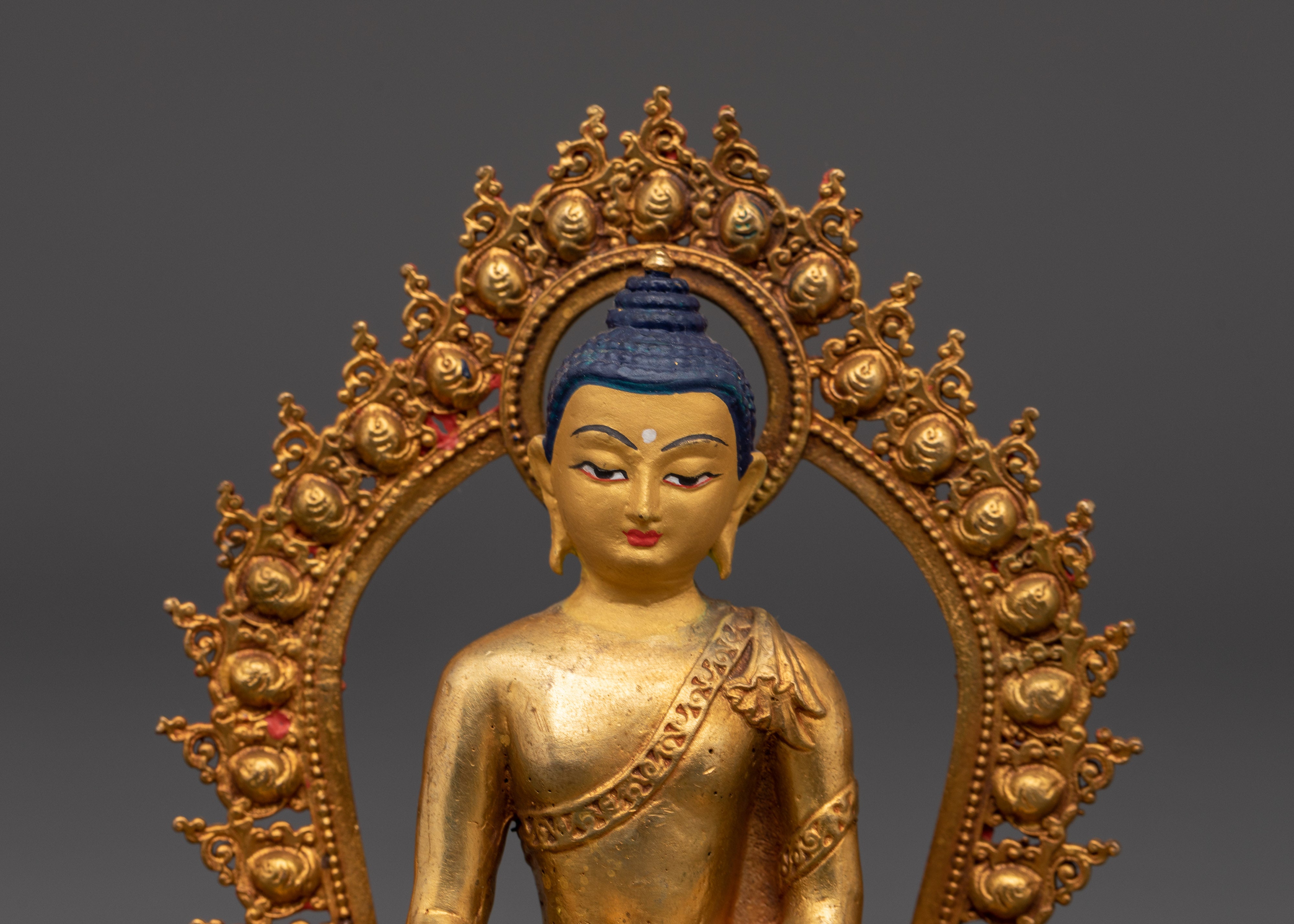 Himalayan Shakyamuni Buddha Sculpture | Tibetan Gold Plated Enlightened Master