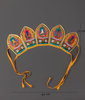 Five Dhyani Buddhas Ritual Crown | Tibetan Buddhist Headpiece in Cloth for Puja