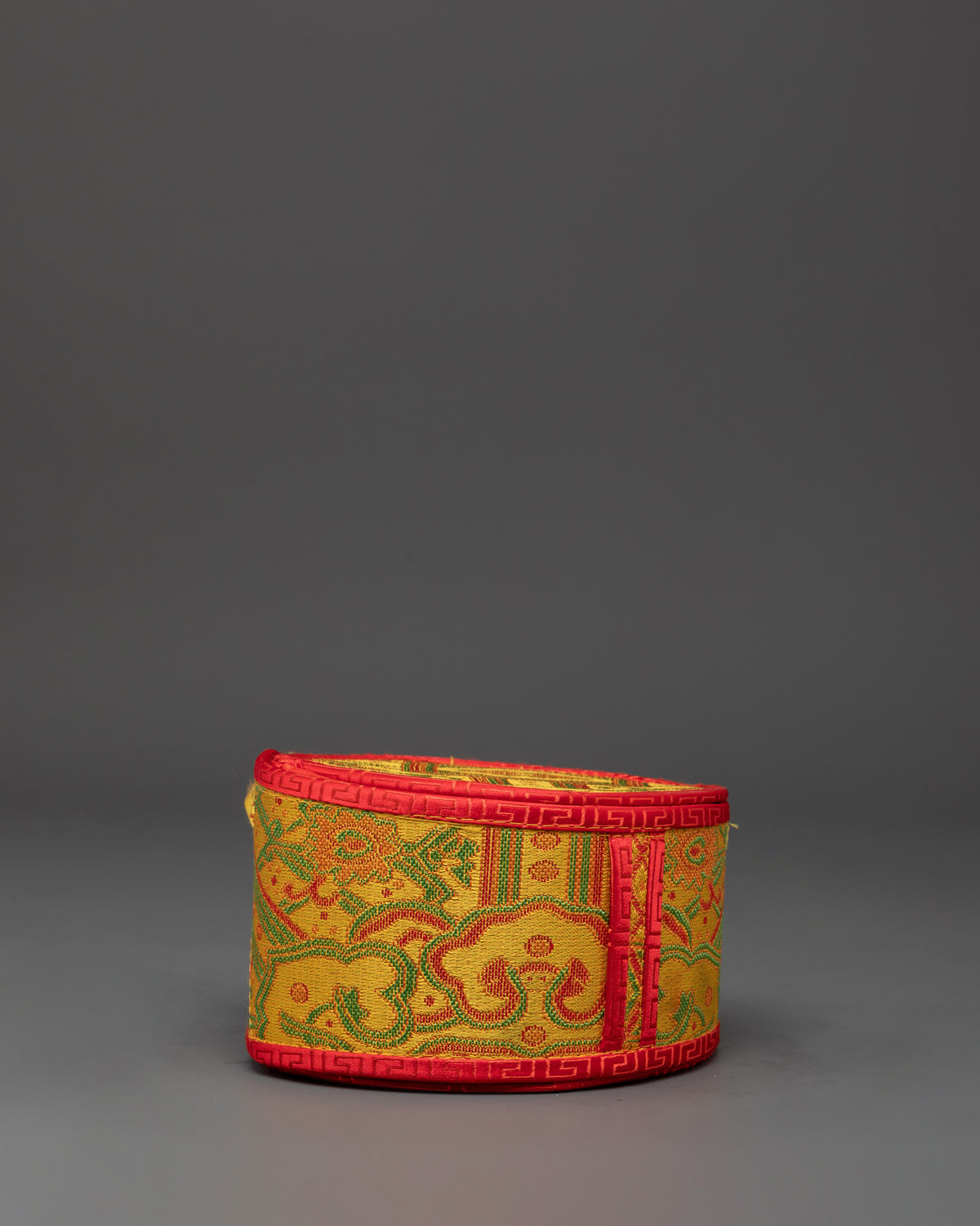 Handheld Acacia Wood Damaru | Tibetan Ritual Drum with Gold Plated