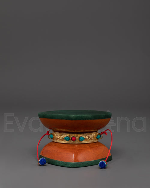 Tibetan Drum with Gold-Plated Copper | Tibetan Instrument for Sacred Rituals