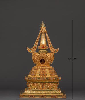 Gold-Plated Copper Buddhist Stupa for Tibetan Altar