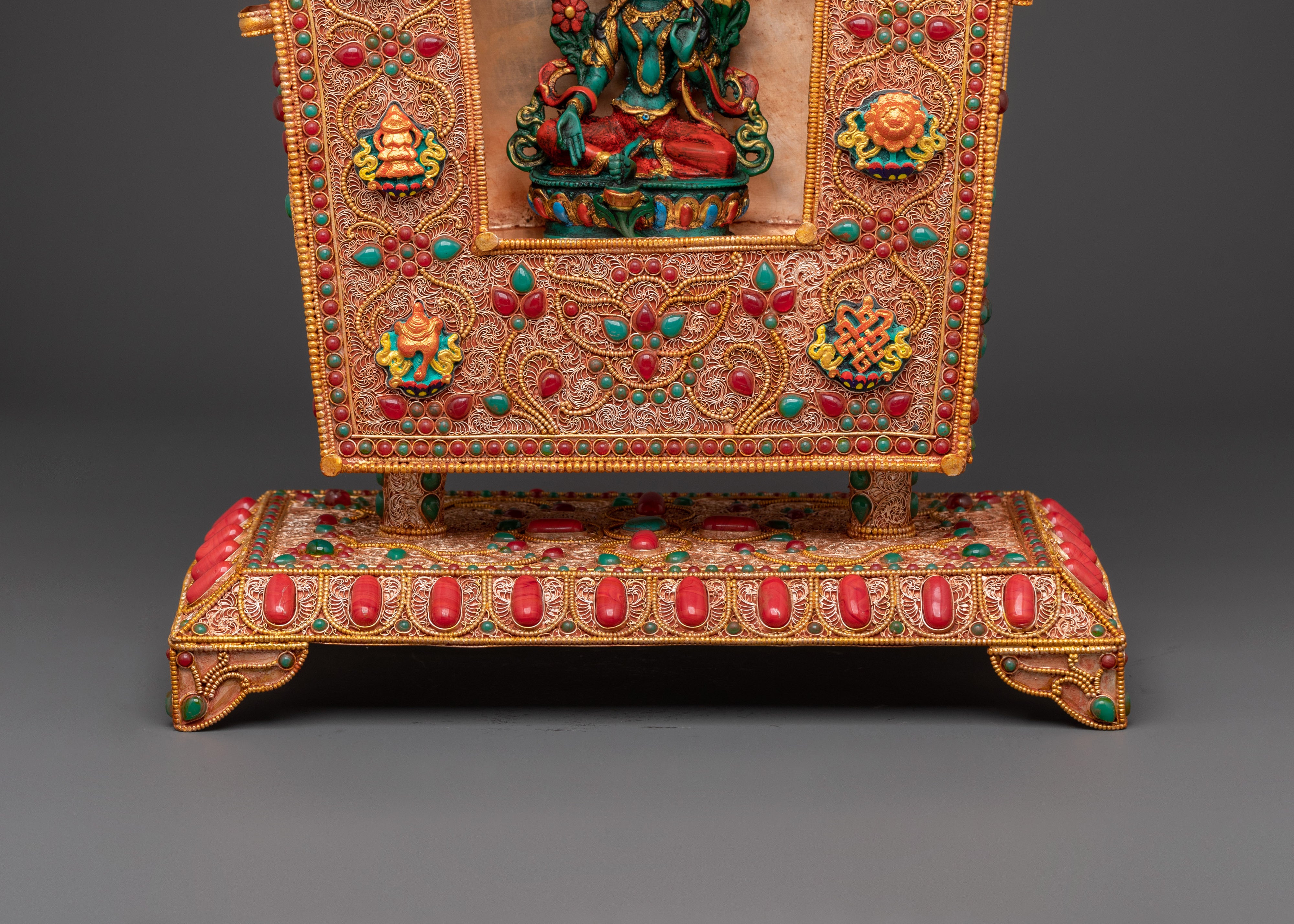 Ghau Box with Green Tara Statue | Tibetan Sacred Altar Decor & Meditation Gift