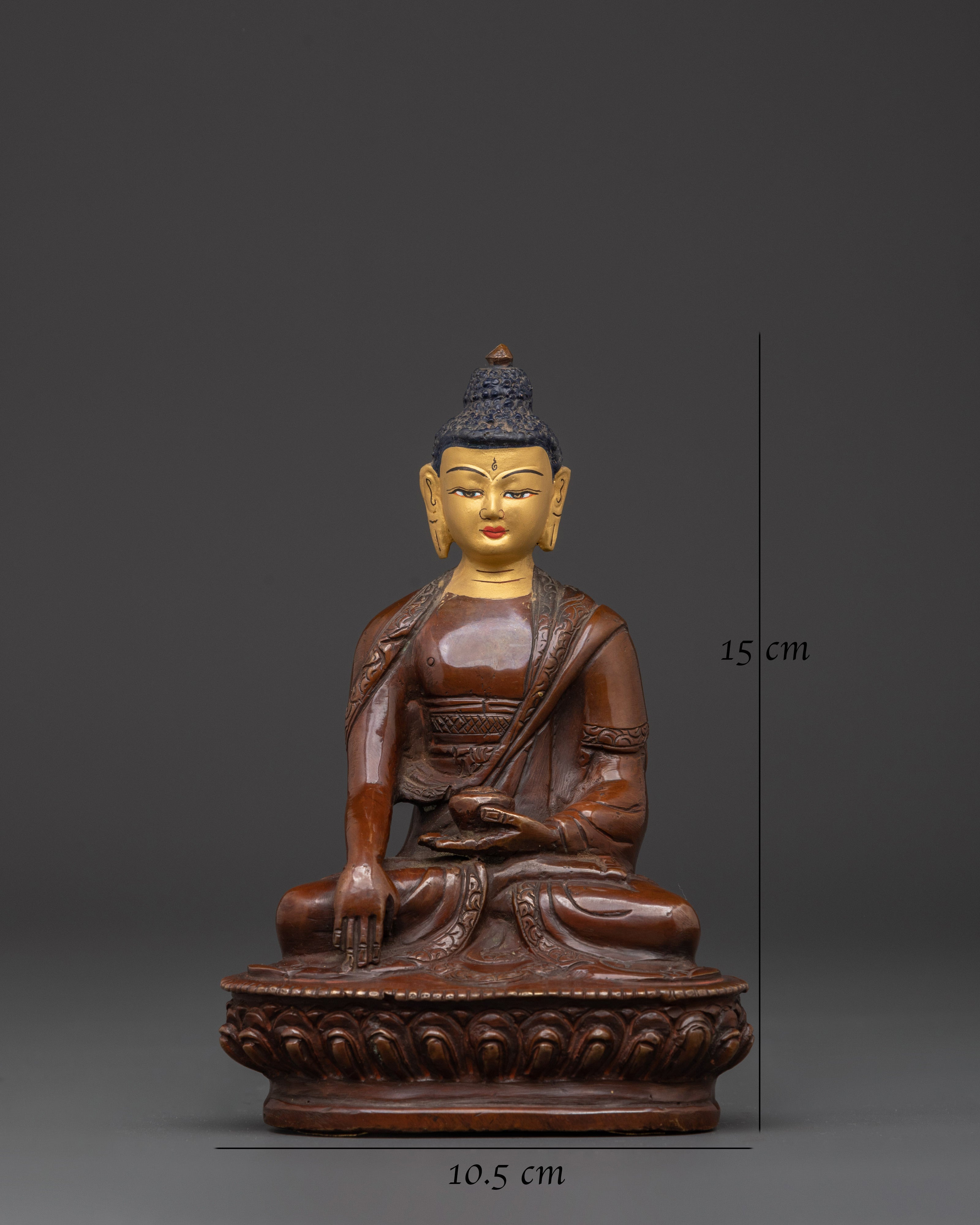 Himalayan Buddha Shakyamuni Statue | Oxidized Copper & Gold Face Painting