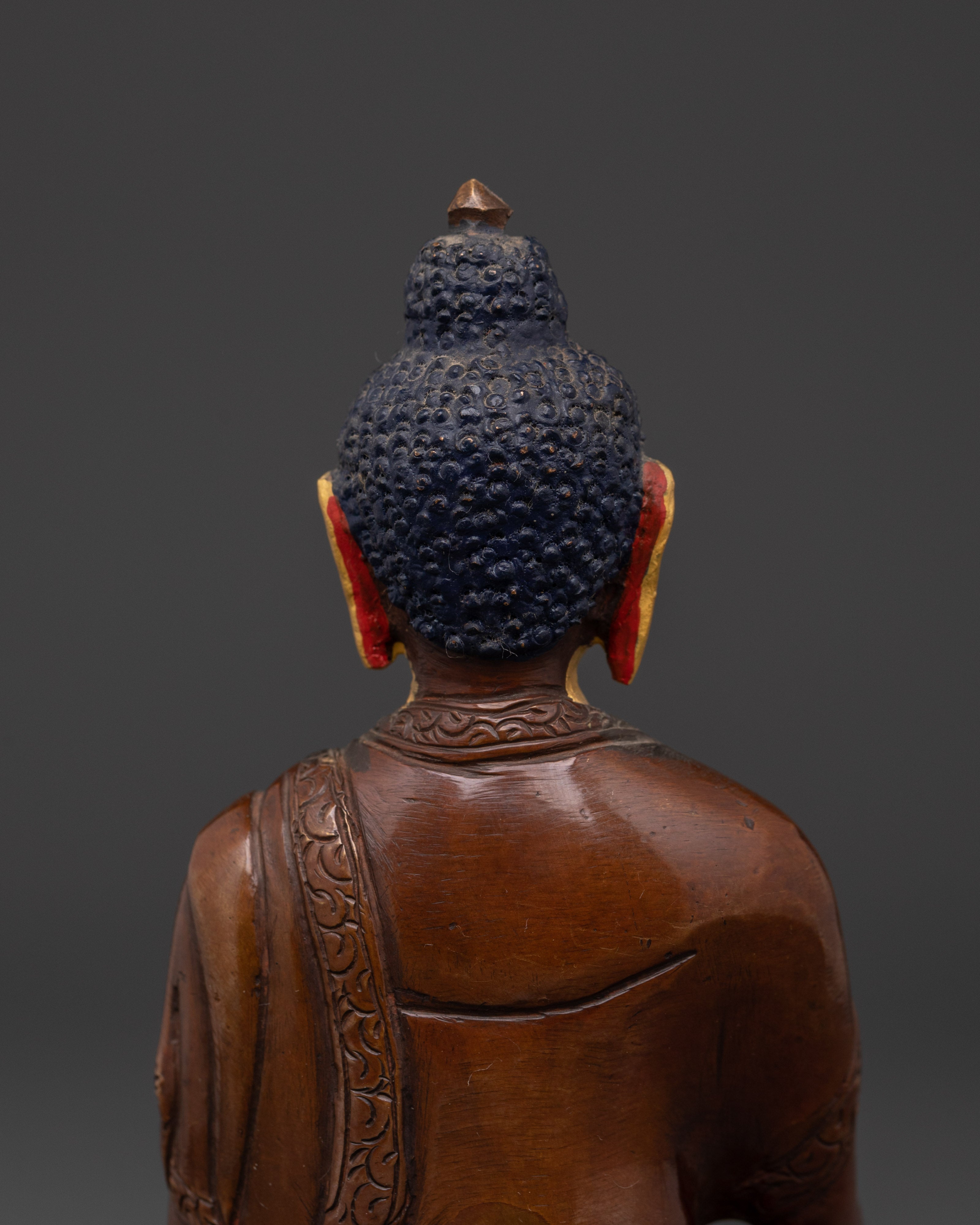 Himalayan Buddha Shakyamuni Statue | Oxidized Copper & Gold Face Painting