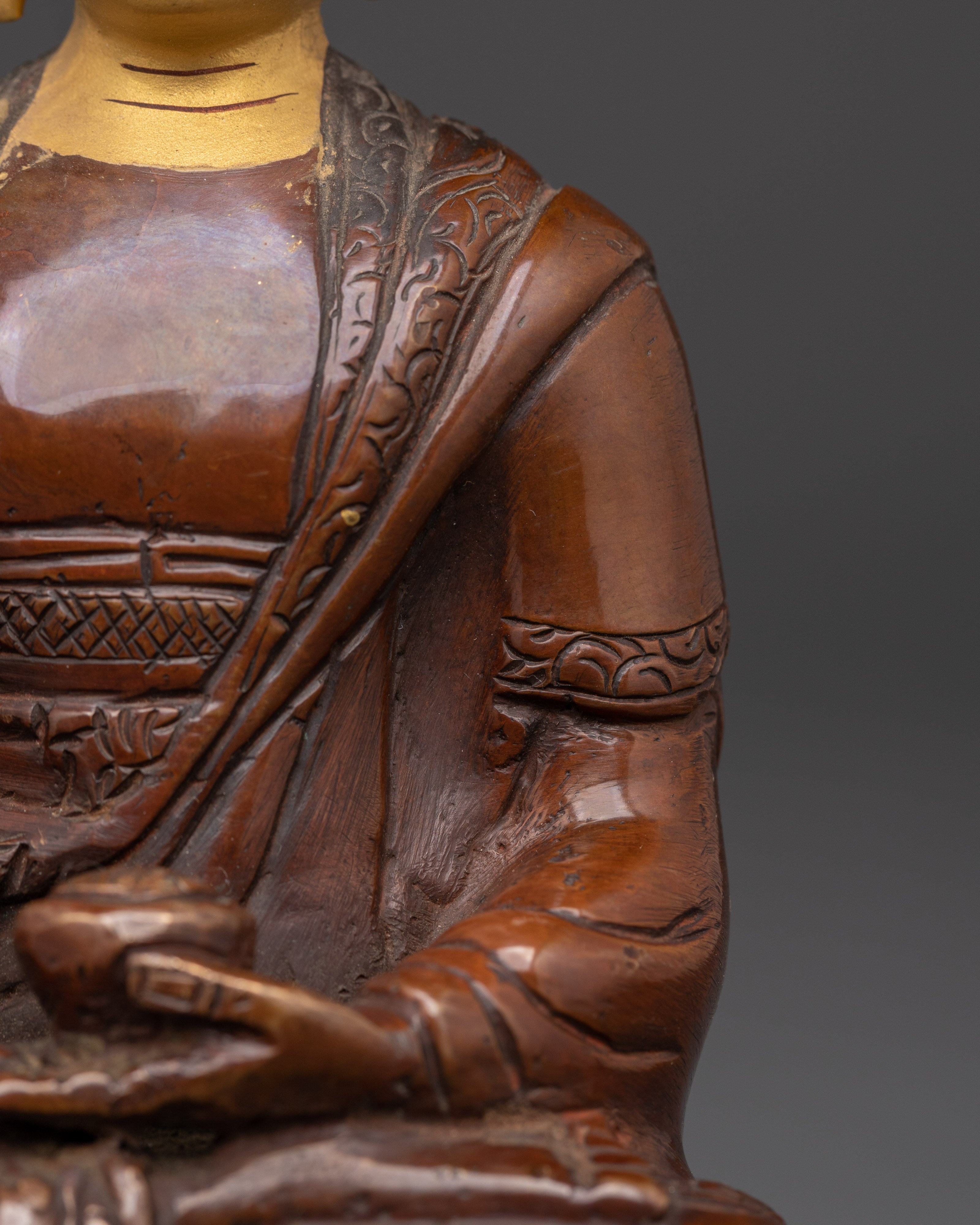 Himalayan Buddha Shakyamuni Statue | Oxidized Copper & Gold Face Painting