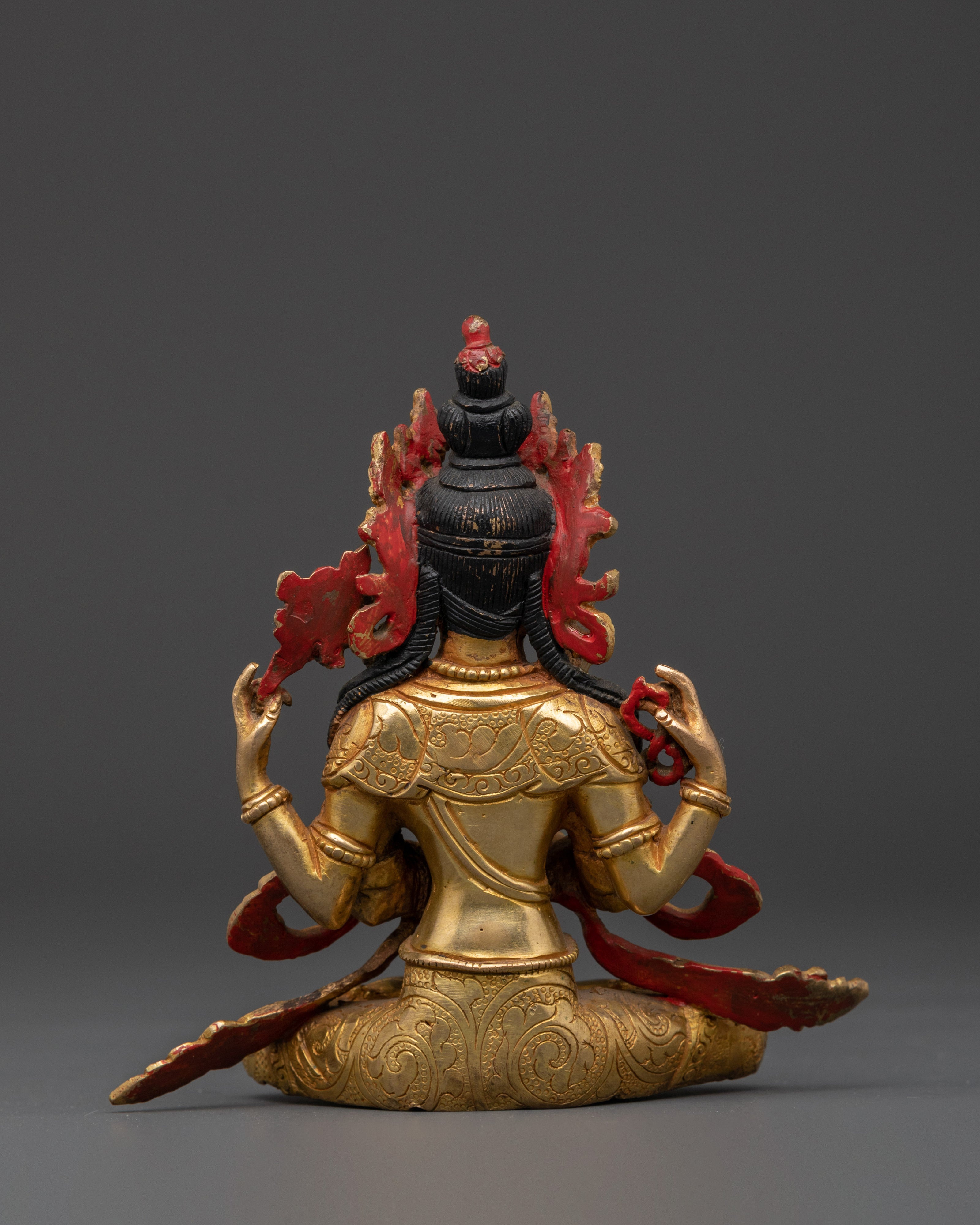 Tibetan Chenrezig Deity Statue | Handcrafted Golden Buddha of Compassion