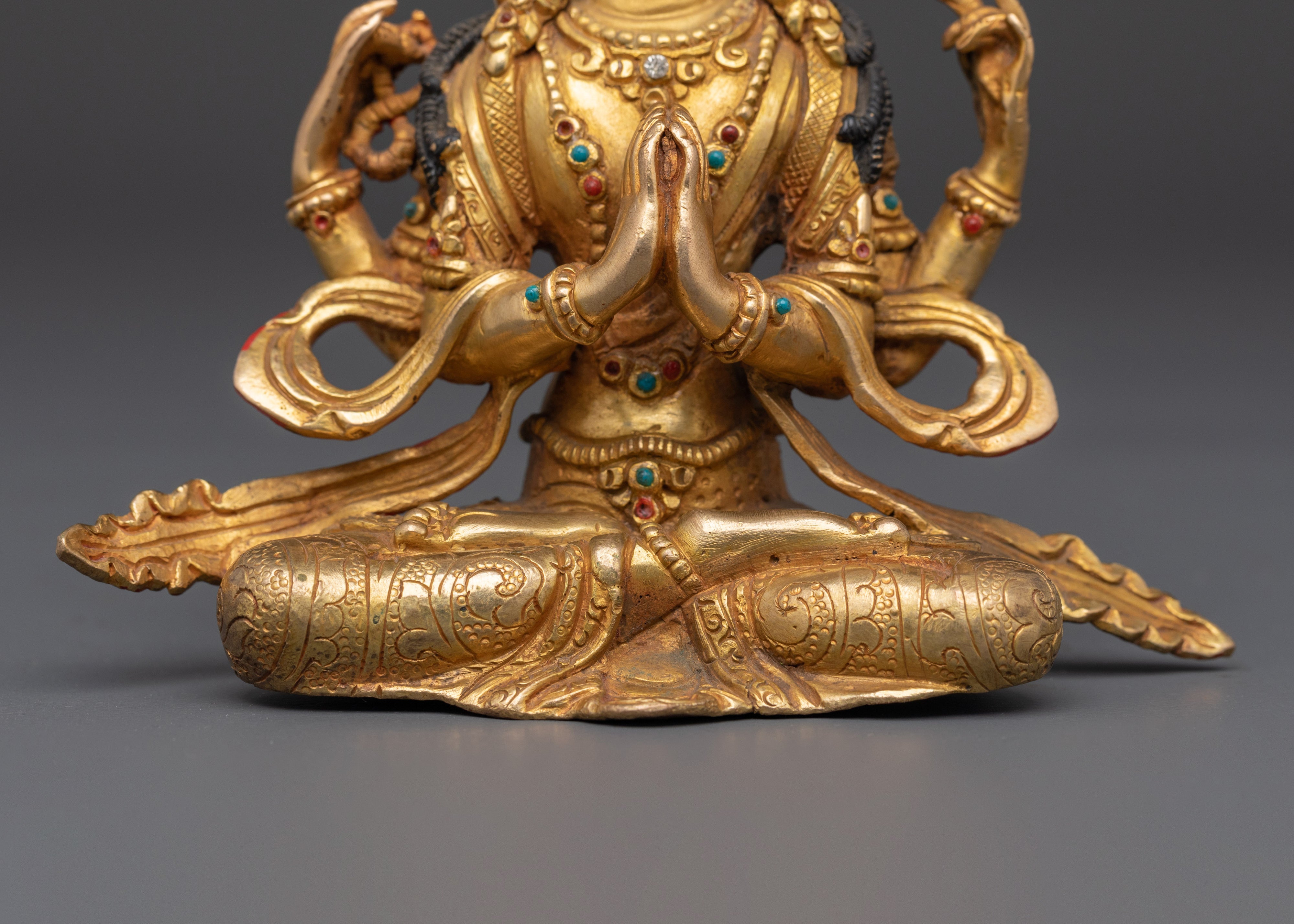 Tibetan Chenrezig Deity Statue | Handcrafted Golden Buddha of Compassion