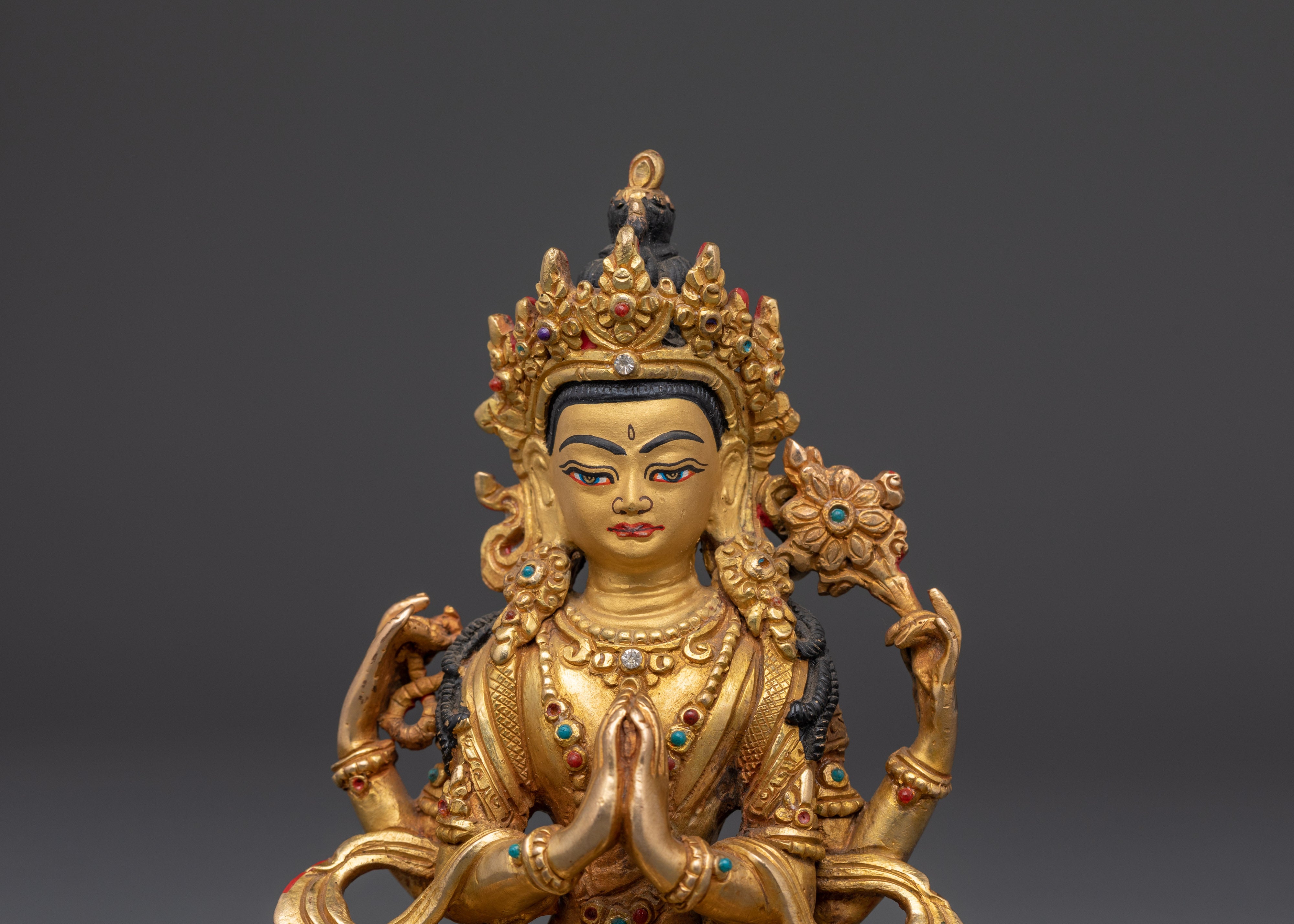 Tibetan Chenrezig Deity Statue | Handcrafted Golden Buddha of Compassion