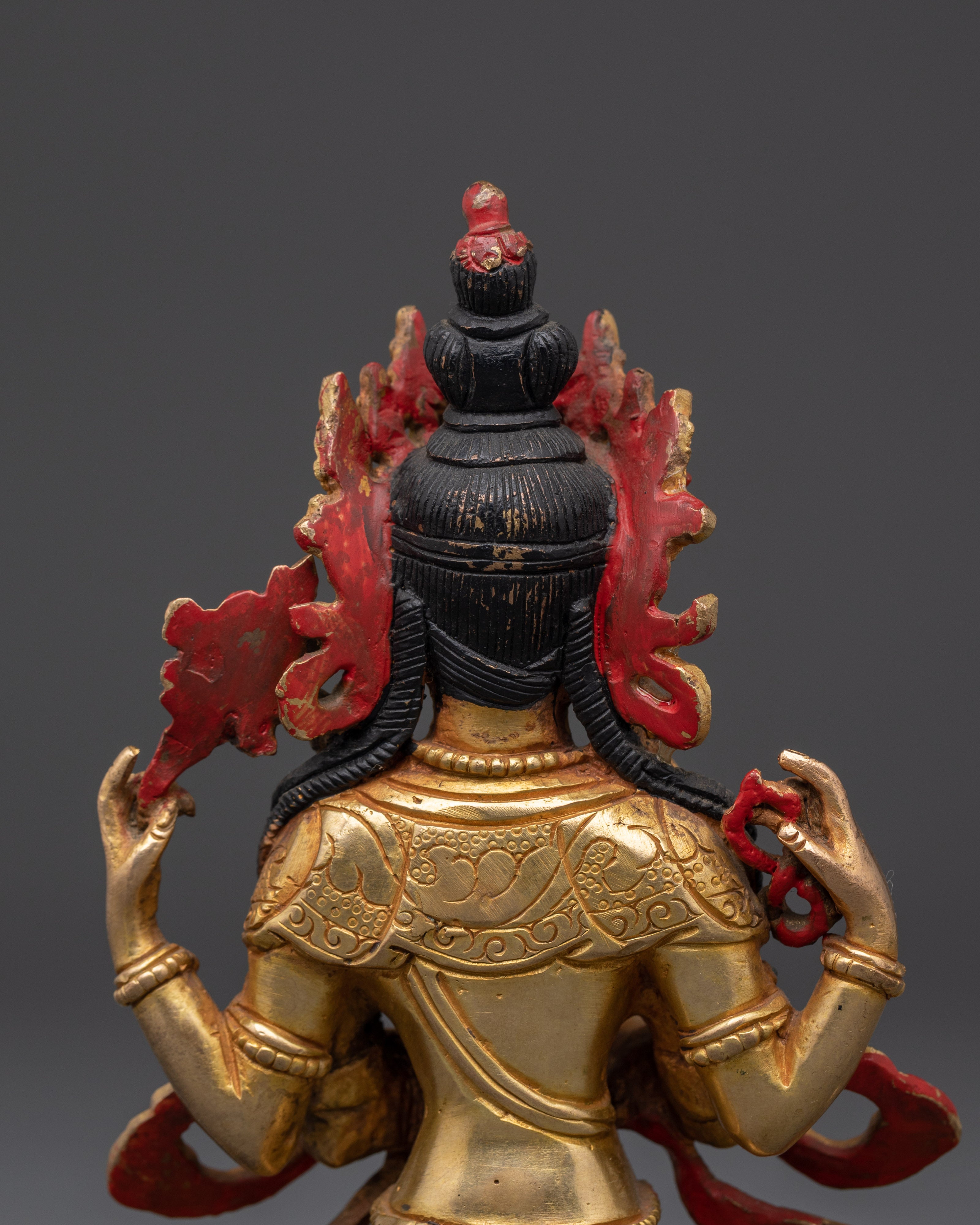 Tibetan Chenrezig Deity Statue | Handcrafted Golden Buddha of Compassion