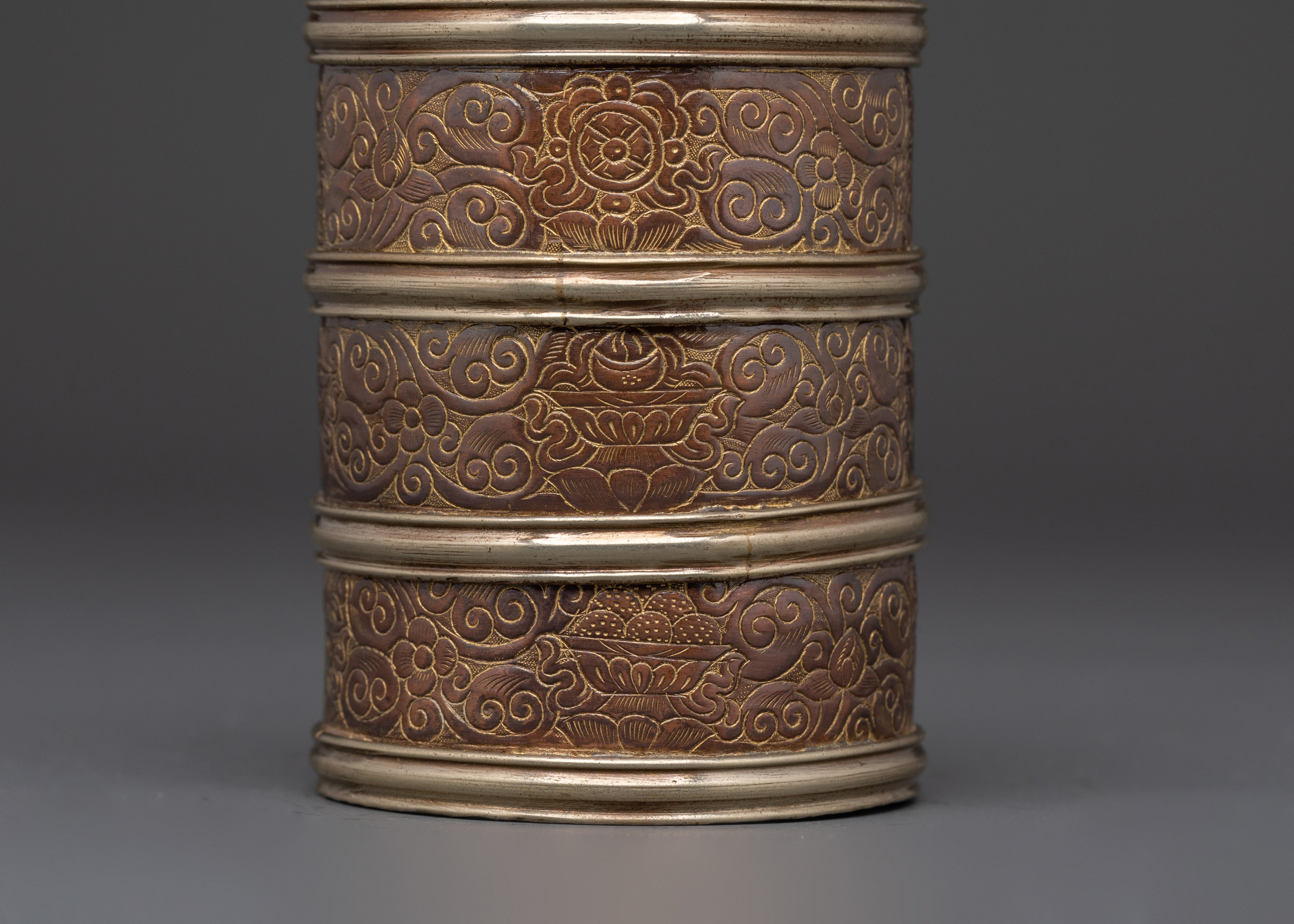 Handcrafted Buddhist Copper Rice Pot | Detailed Floral Engravings