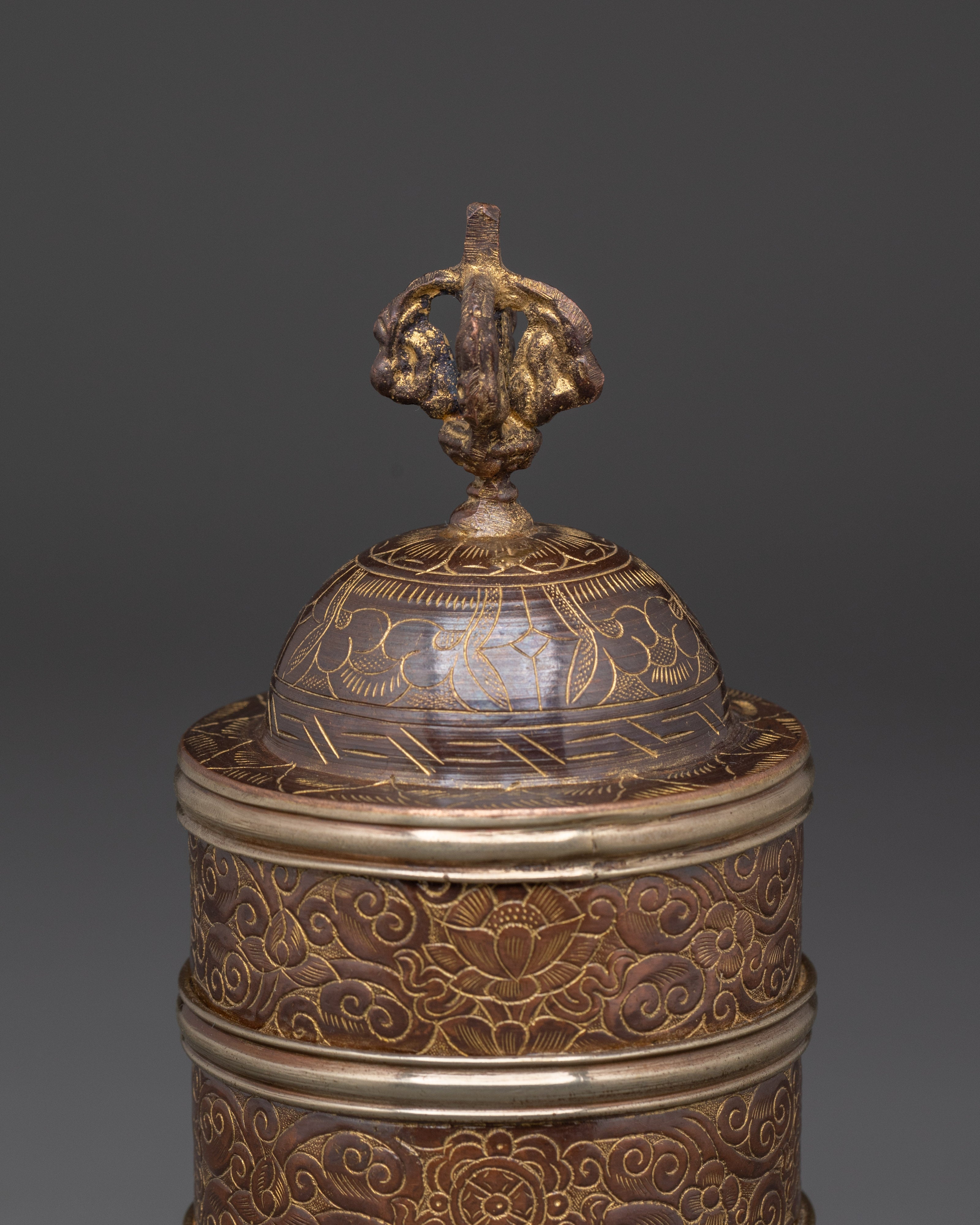 Handcrafted Buddhist Copper Rice Pot | Detailed Floral Engravings