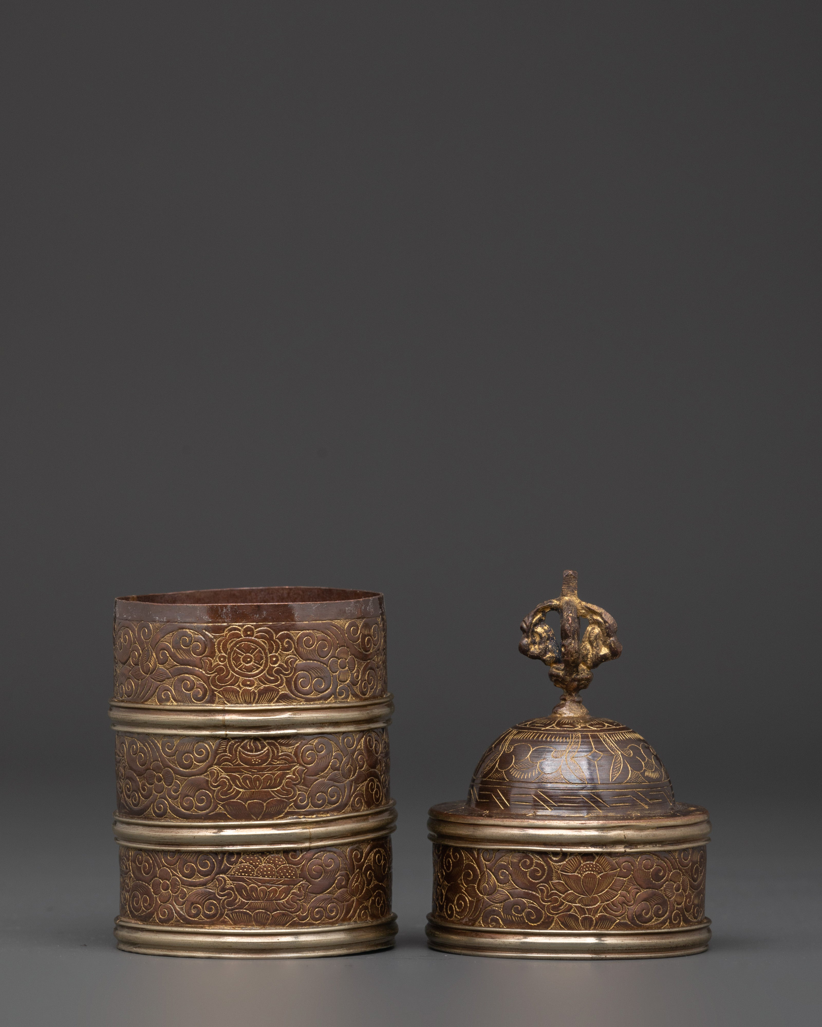 Handcrafted Buddhist Copper Rice Pot | Detailed Floral Engravings