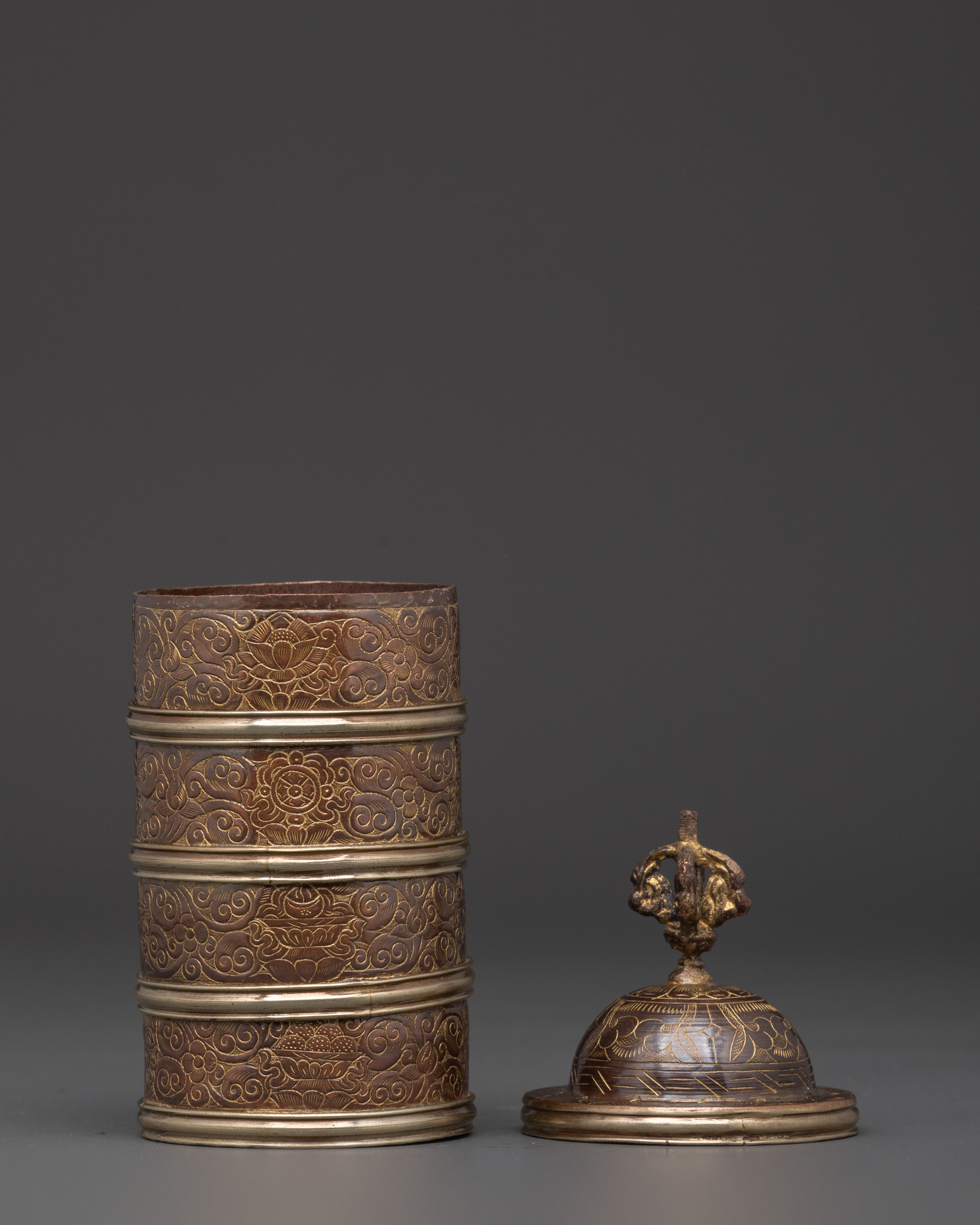 Handcrafted Buddhist Copper Rice Pot | Detailed Floral Engravings