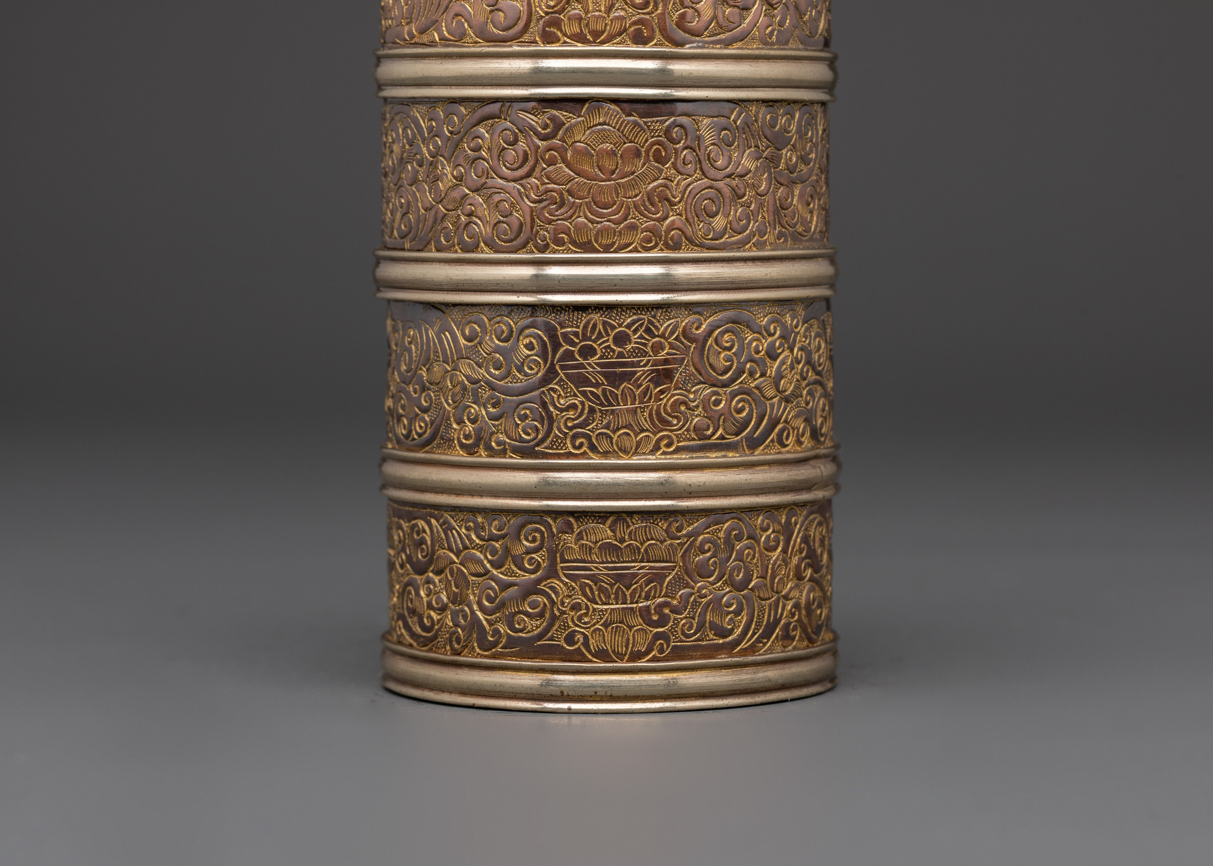Handmade Buddhist Rice Pot | Copper Body and Brass Offering Vessel