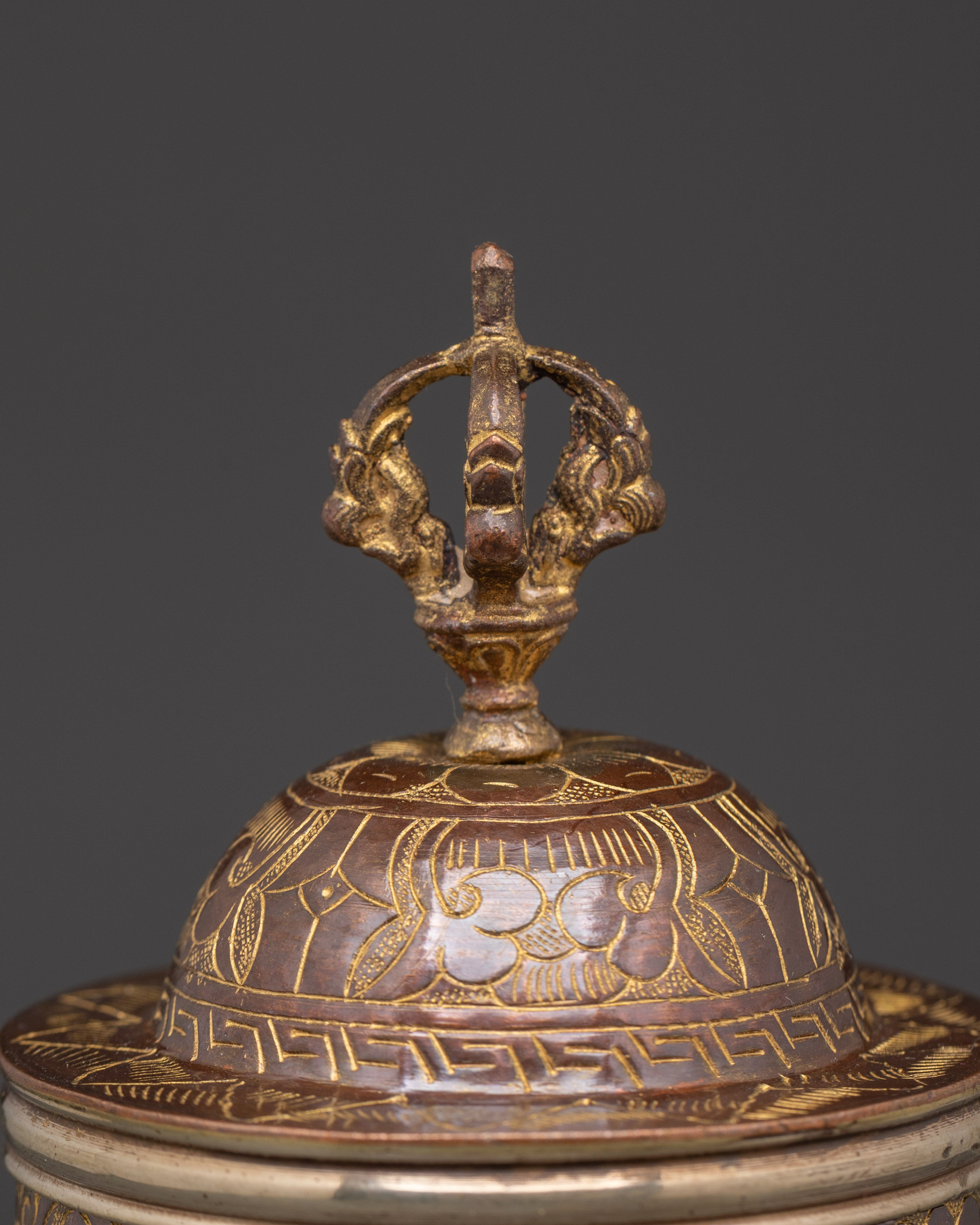 Handmade Buddhist Rice Pot | Copper Body and Brass Offering Vessel