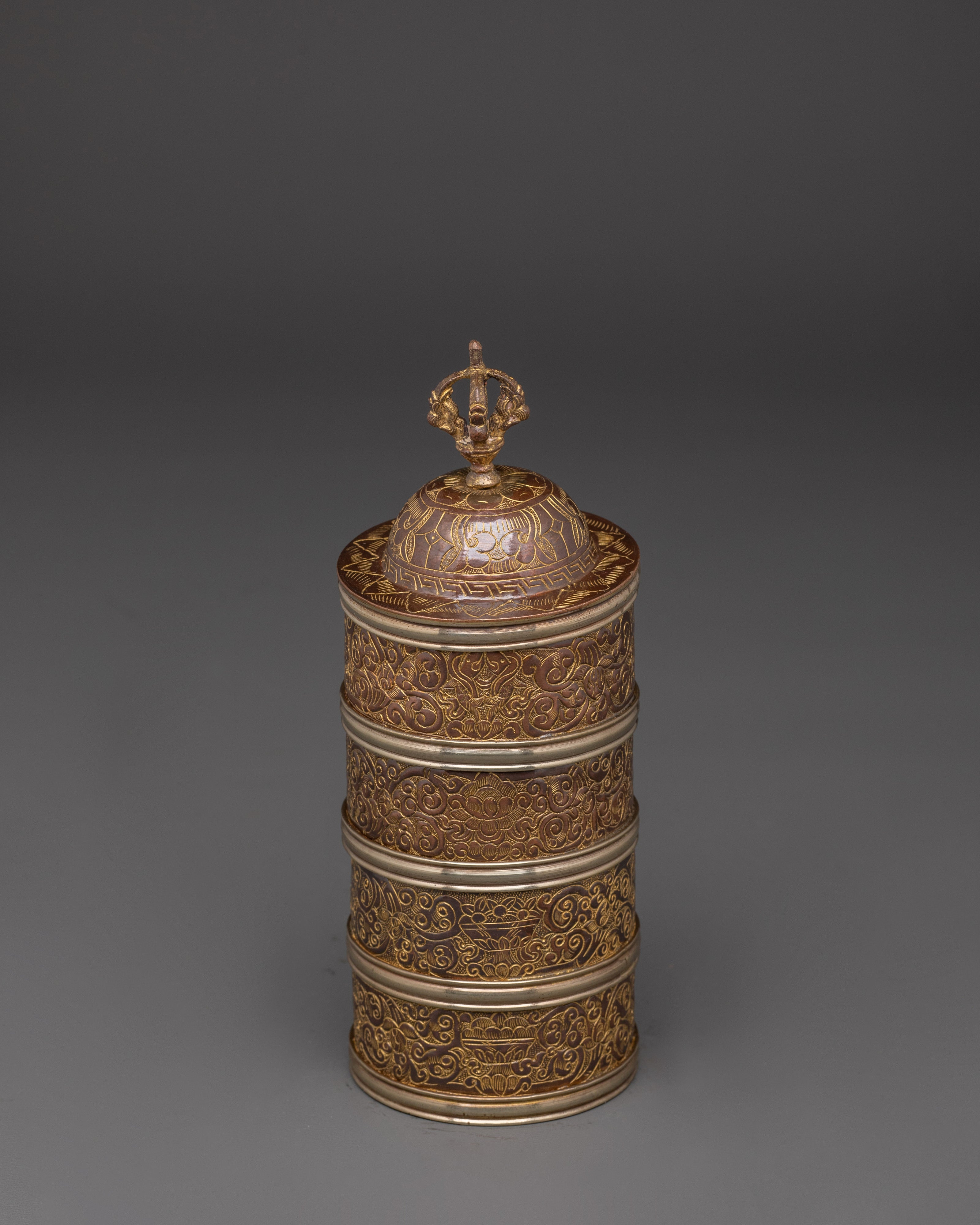 Handmade Buddhist Rice Pot | Copper Body and Brass Offering Vessel