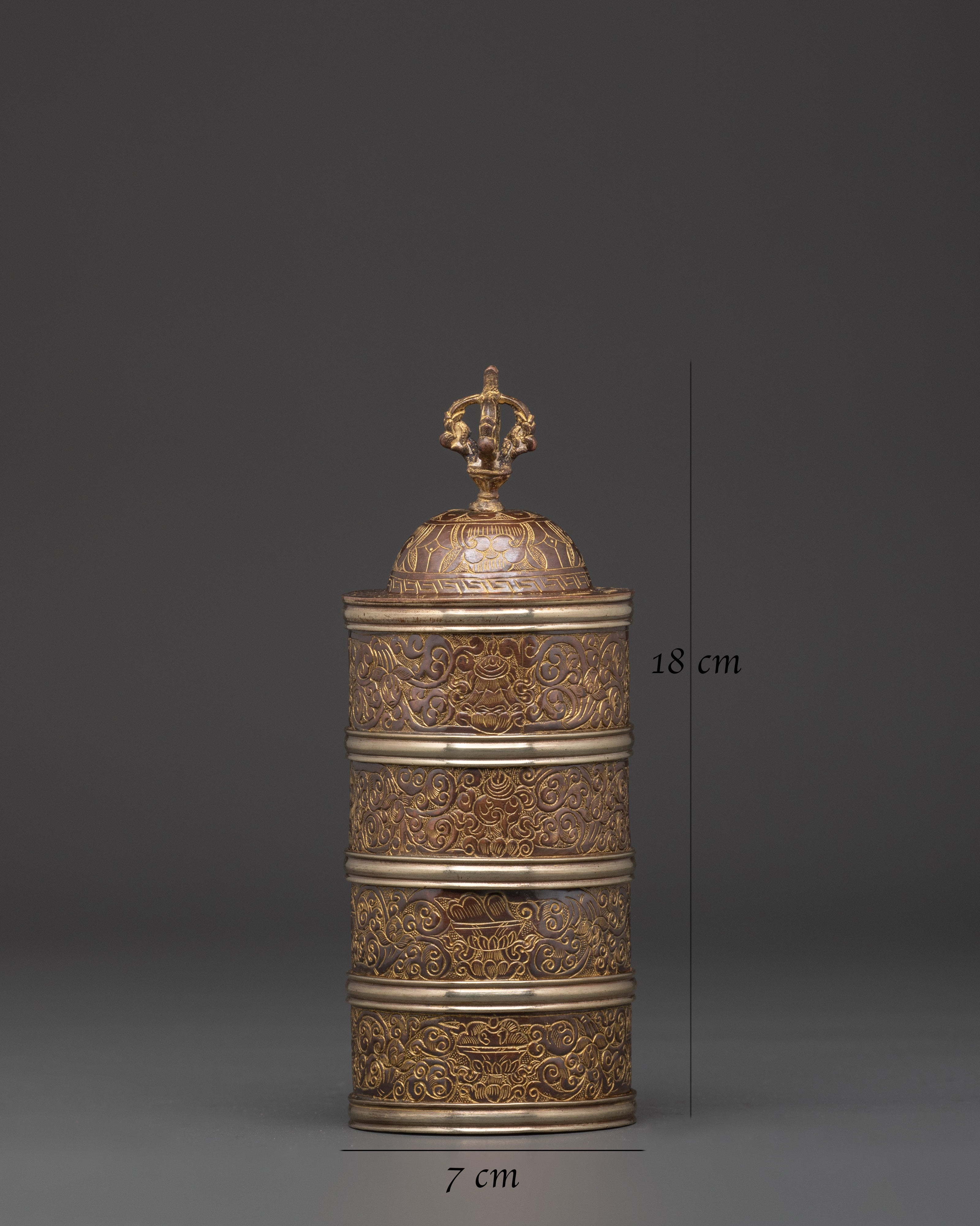 Handmade Buddhist Rice Pot | Copper Body and Brass Offering Vessel