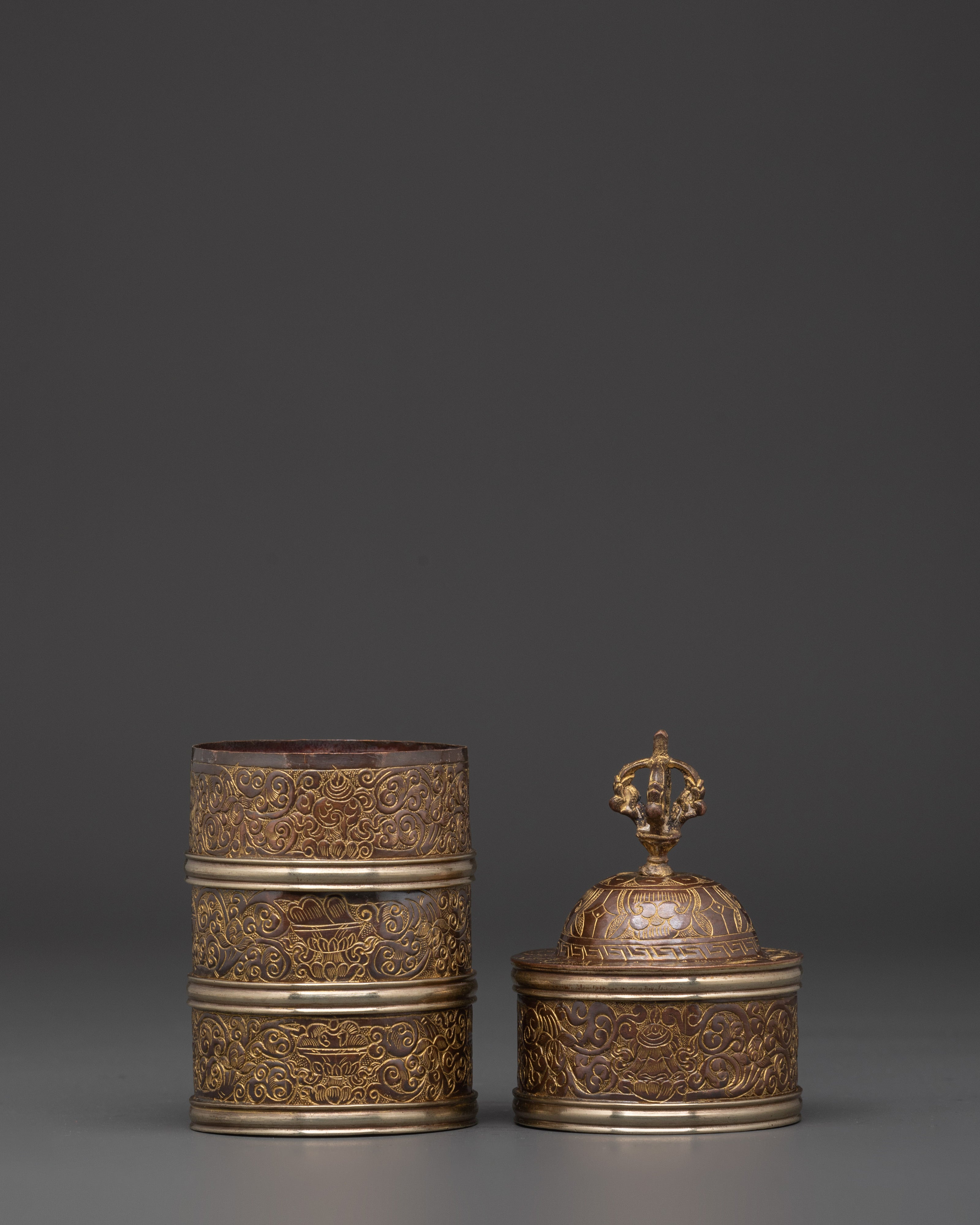 Handmade Buddhist Rice Pot | Copper Body and Brass Offering Vessel
