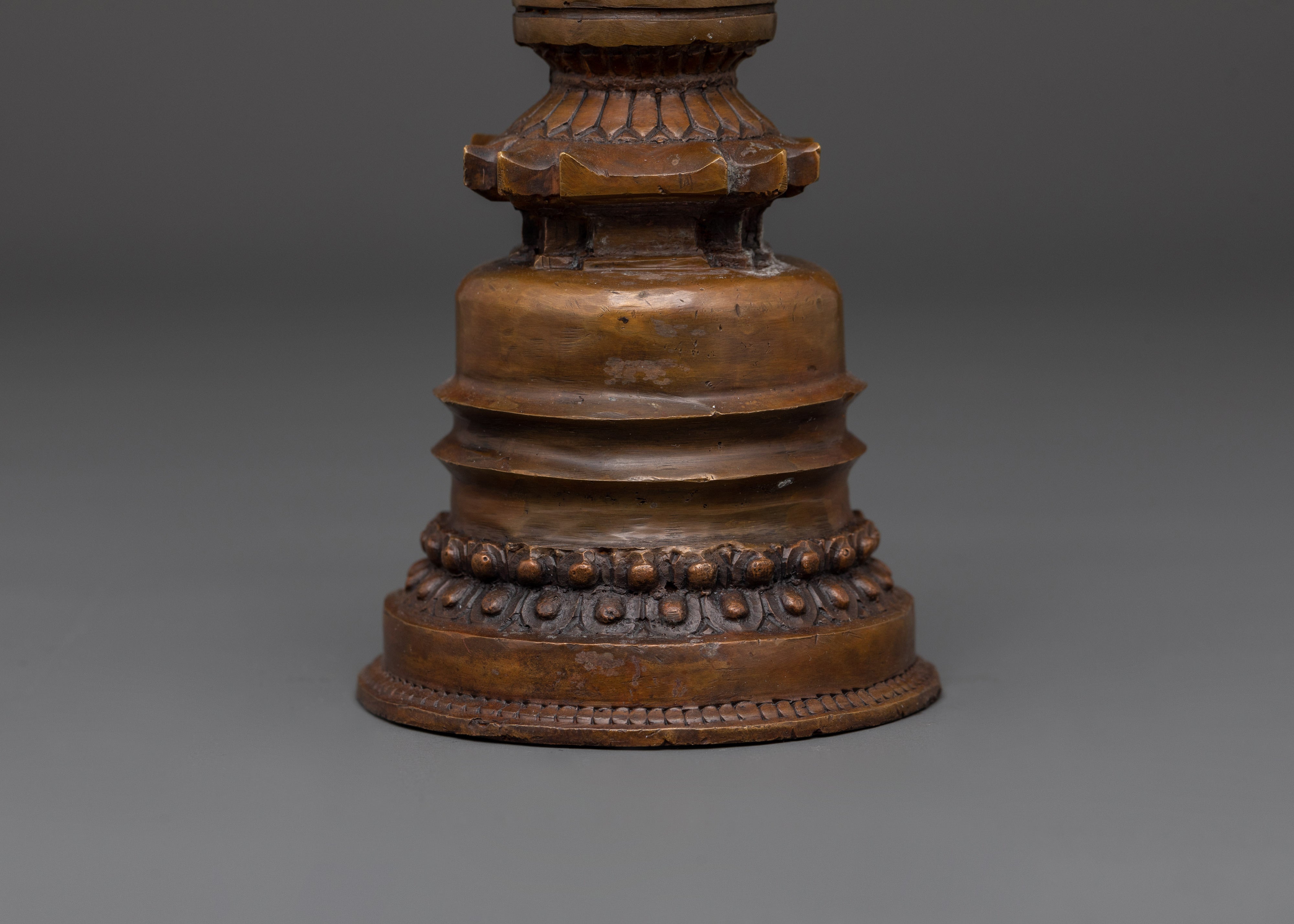 Stupa for Spiritual Growth | Handcrafted Oxidized Copper Buddhist Stupa