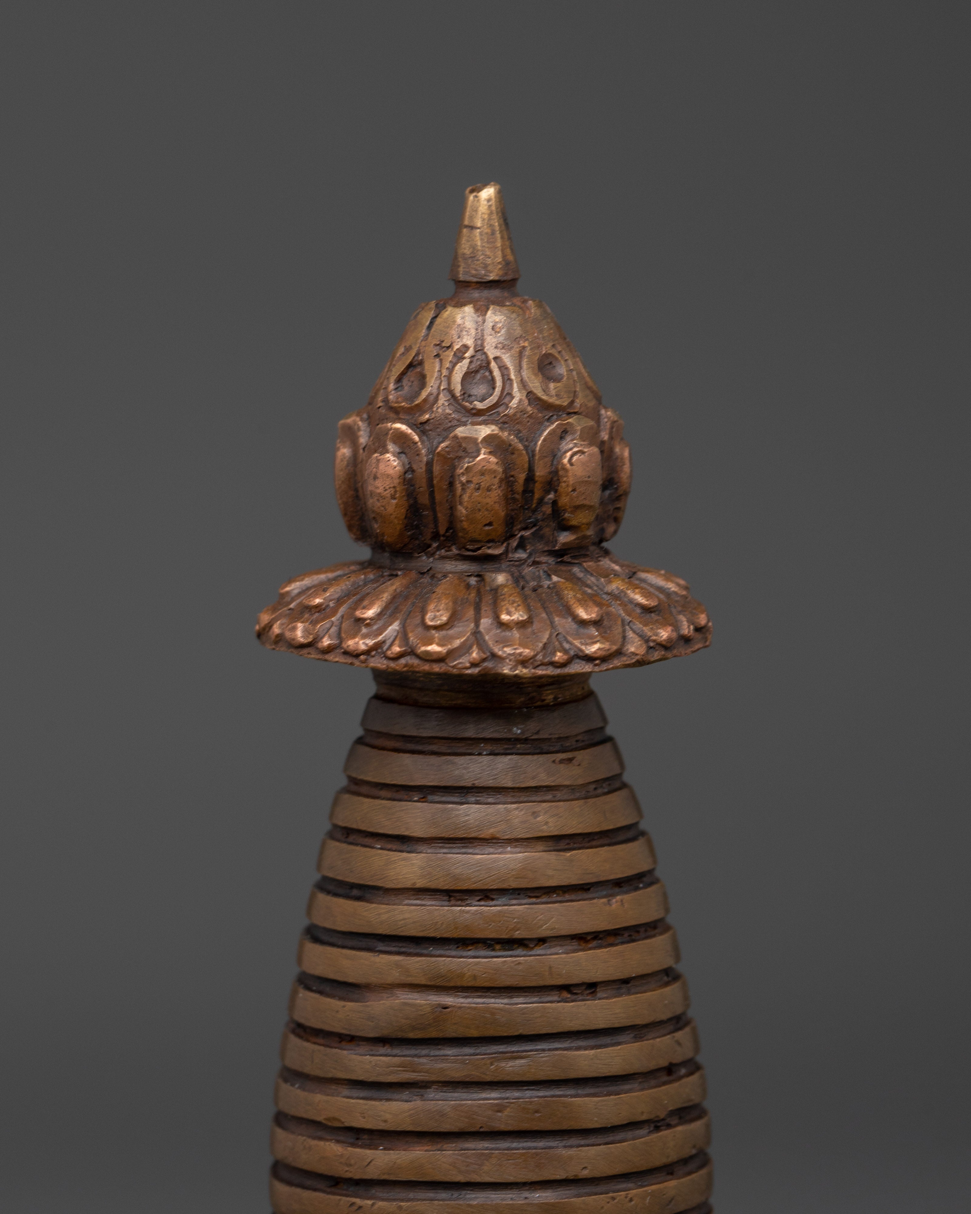 Stupa for Spiritual Growth | Handcrafted Oxidized Copper Buddhist Stupa
