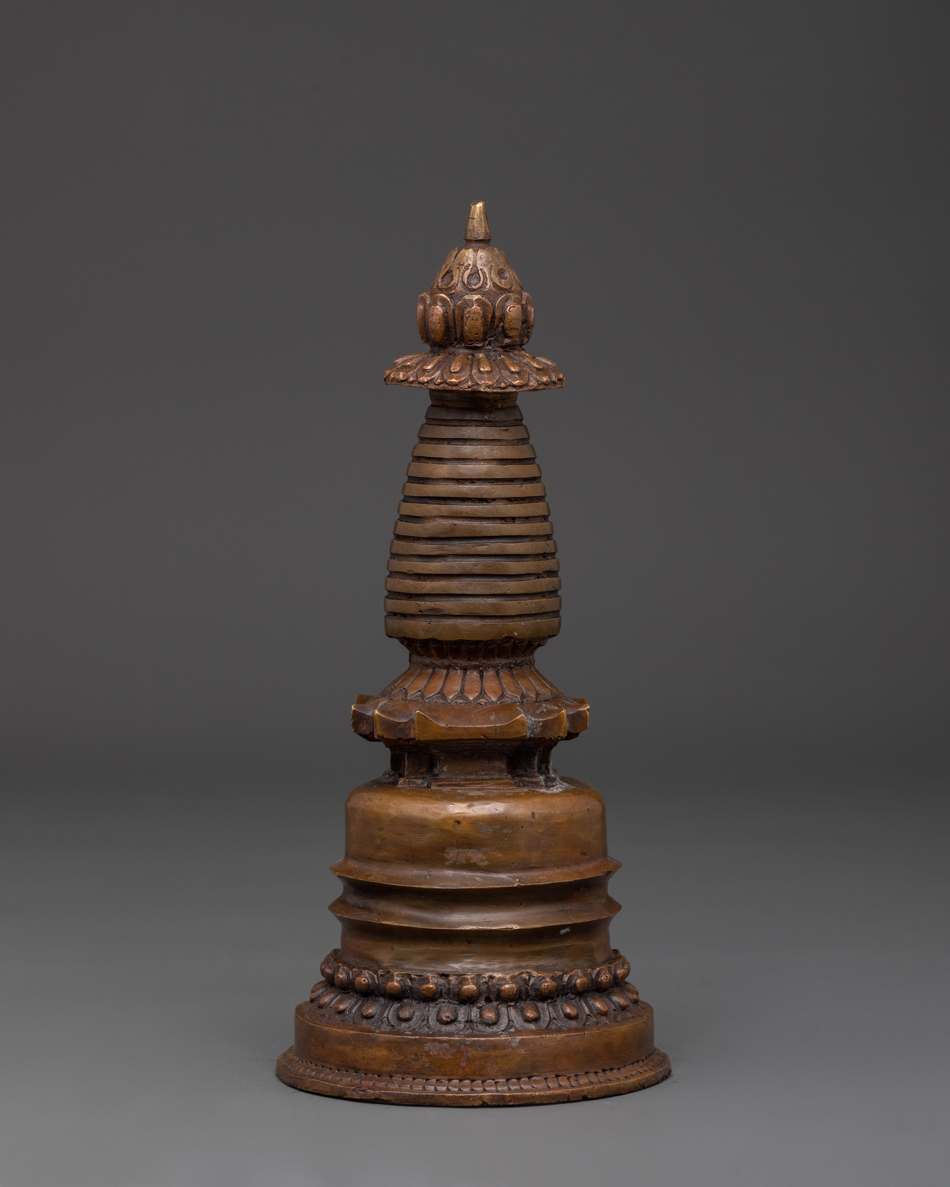 Stupa for Spiritual Growth | Handcrafted Oxidized Copper Buddhist Stupa